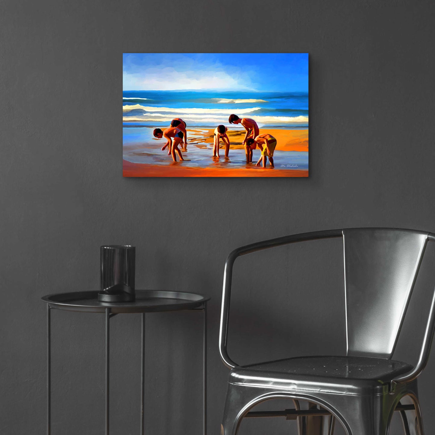 Epic Art ' Kids At The Beach ' by Ata Alishahi, Acrylic Glass Wall Art,24x16