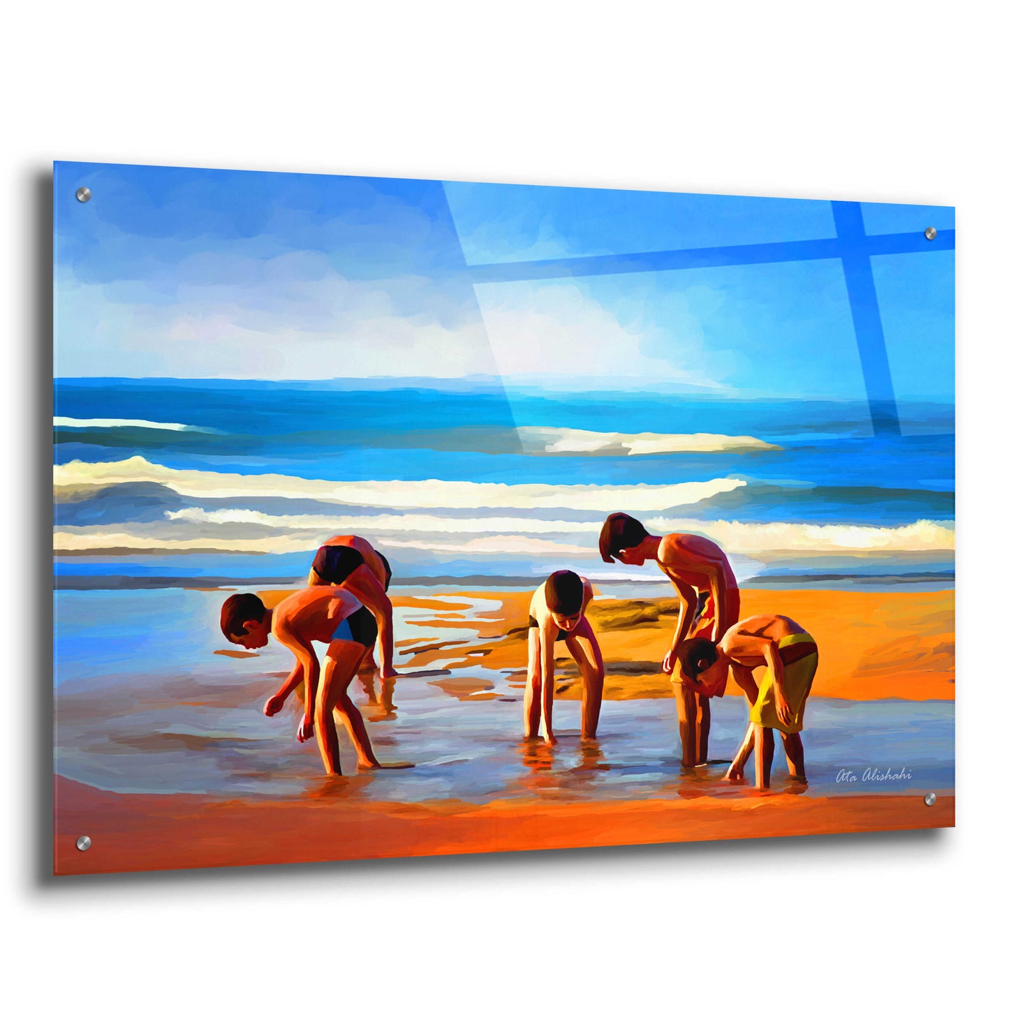 Epic Art ' Kids At The Beach ' by Ata Alishahi, Acrylic Glass Wall Art,36x24