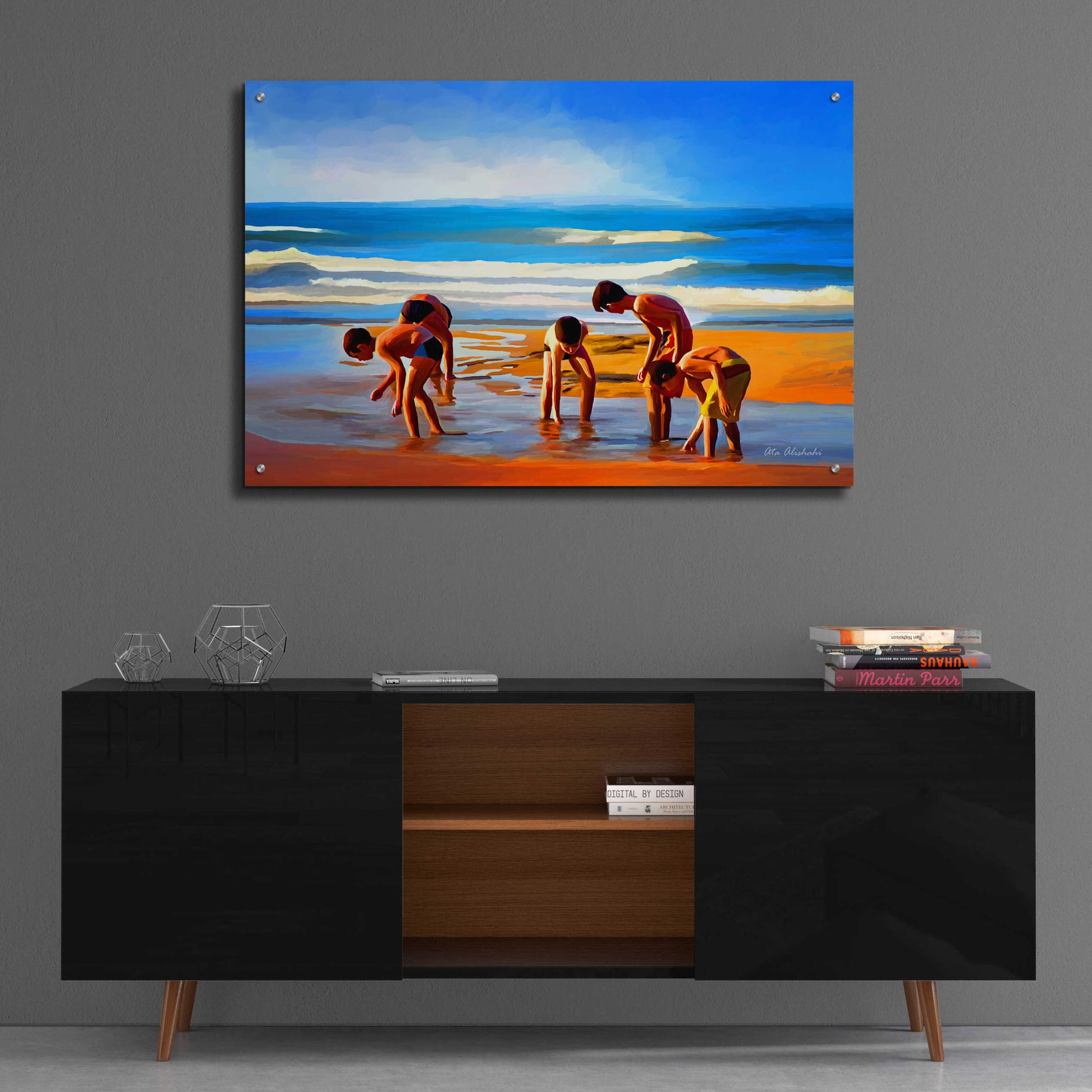 Epic Art ' Kids At The Beach ' by Ata Alishahi, Acrylic Glass Wall Art,36x24