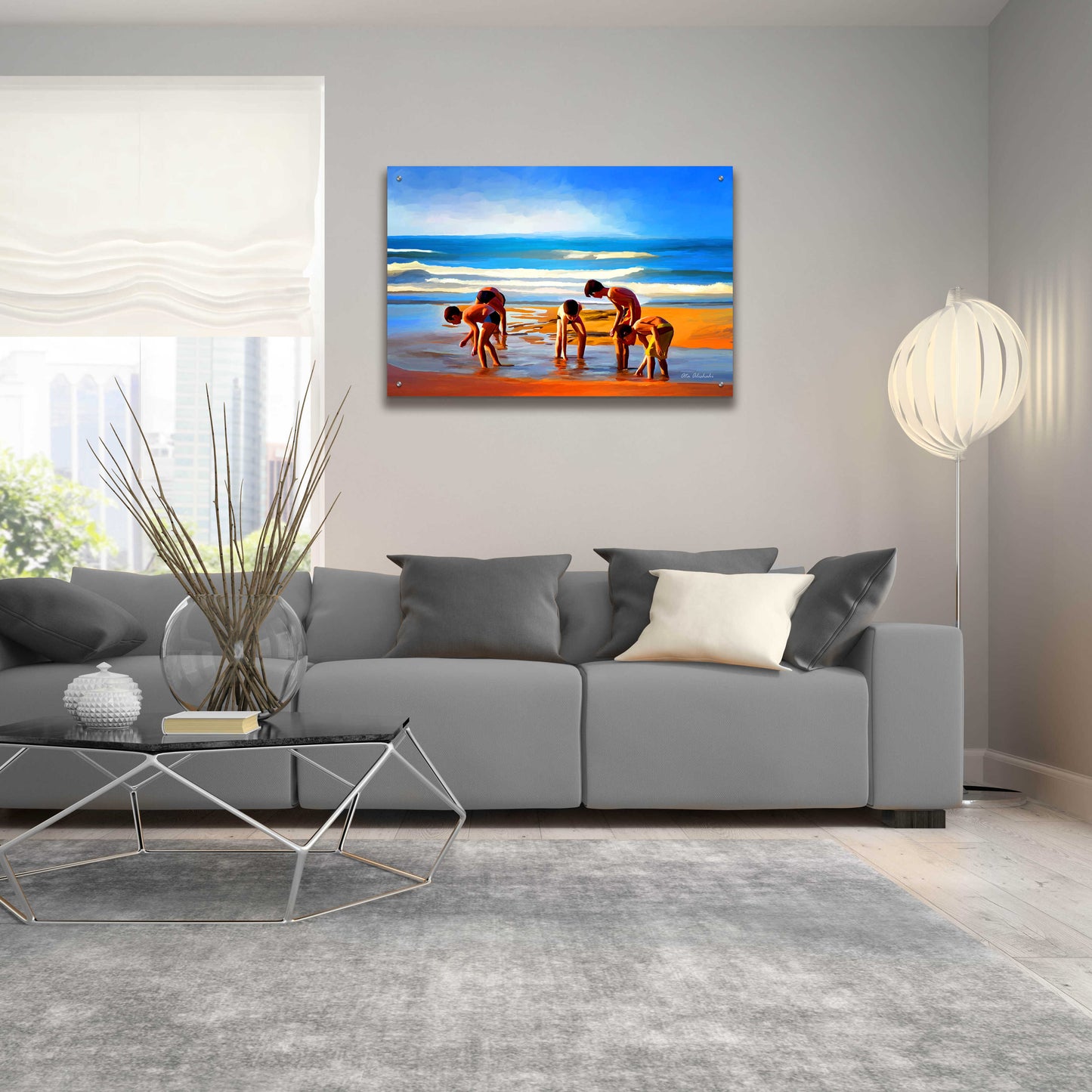 Epic Art ' Kids At The Beach ' by Ata Alishahi, Acrylic Glass Wall Art,36x24