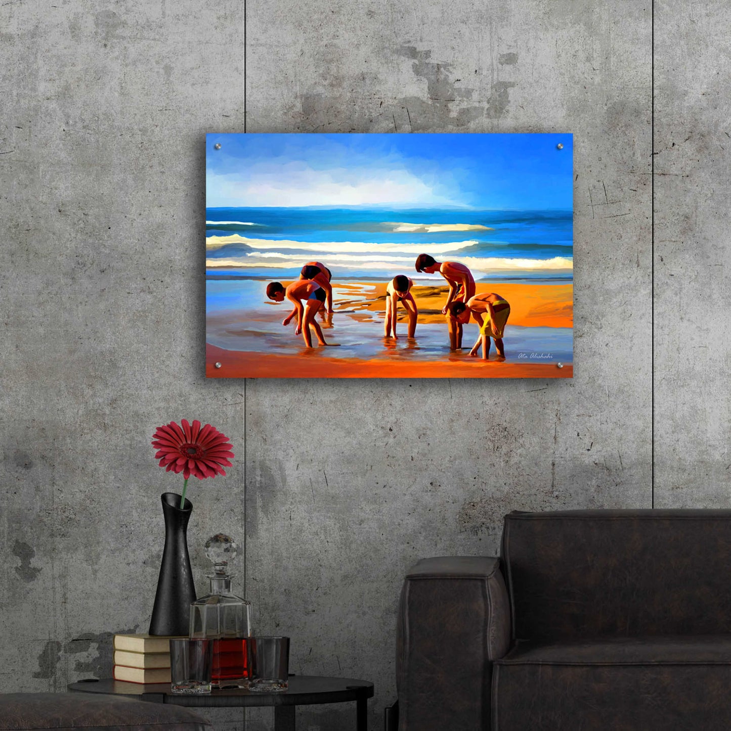 Epic Art ' Kids At The Beach ' by Ata Alishahi, Acrylic Glass Wall Art,36x24