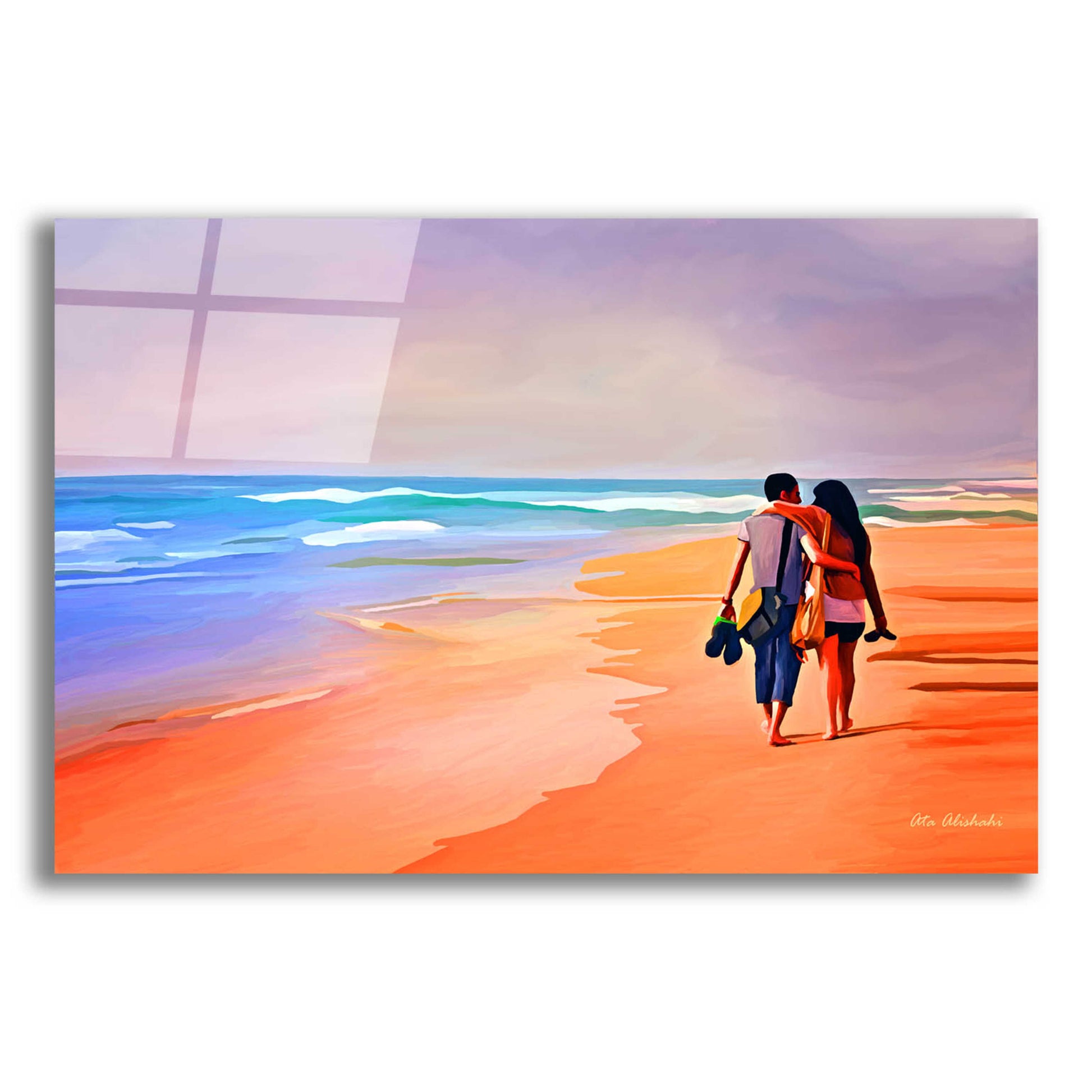 Epic Art 'Beach Walk' by Ata Alishahi, Acrylic Glass Wall Art,16x12