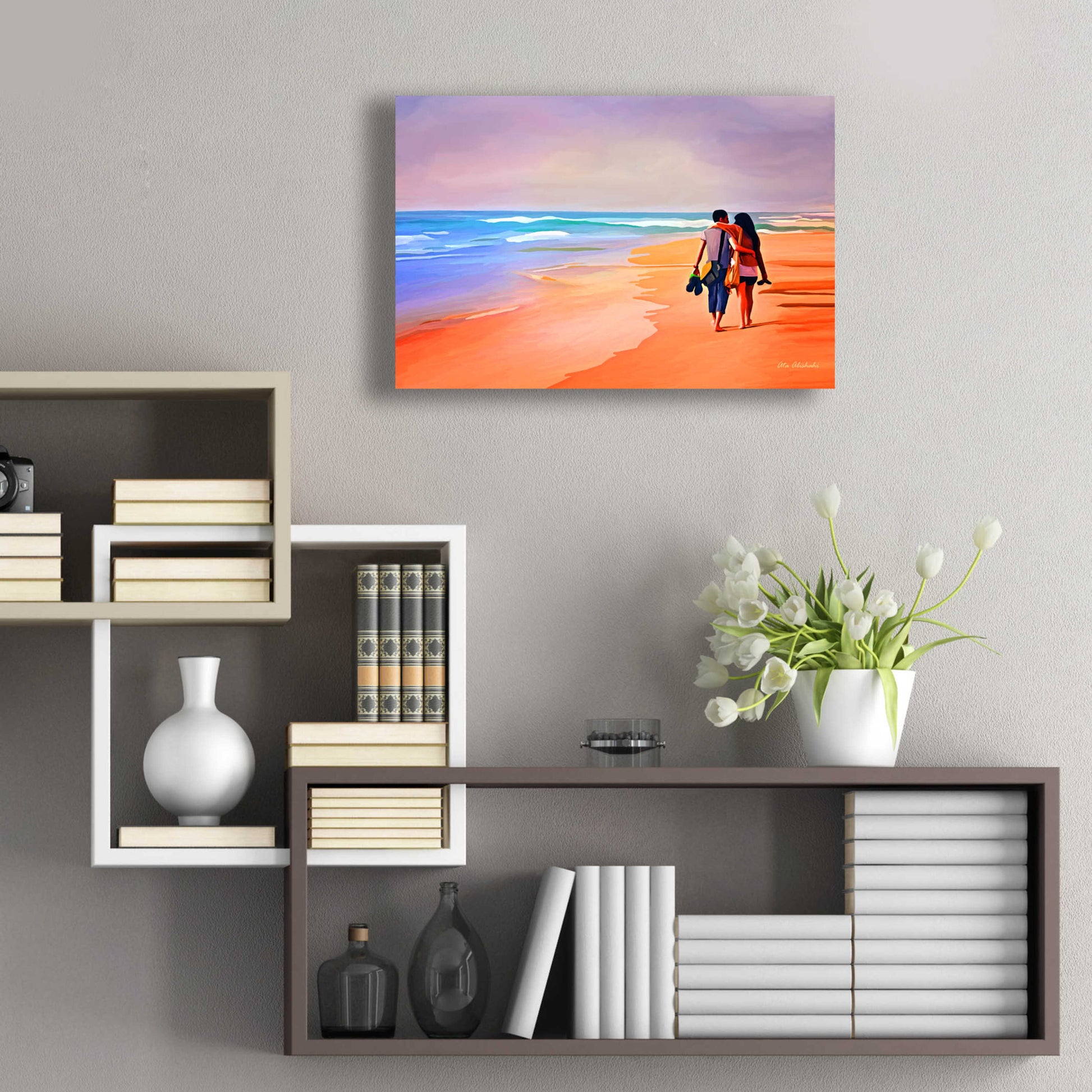 Epic Art 'Beach Walk' by Ata Alishahi, Acrylic Glass Wall Art,24x16