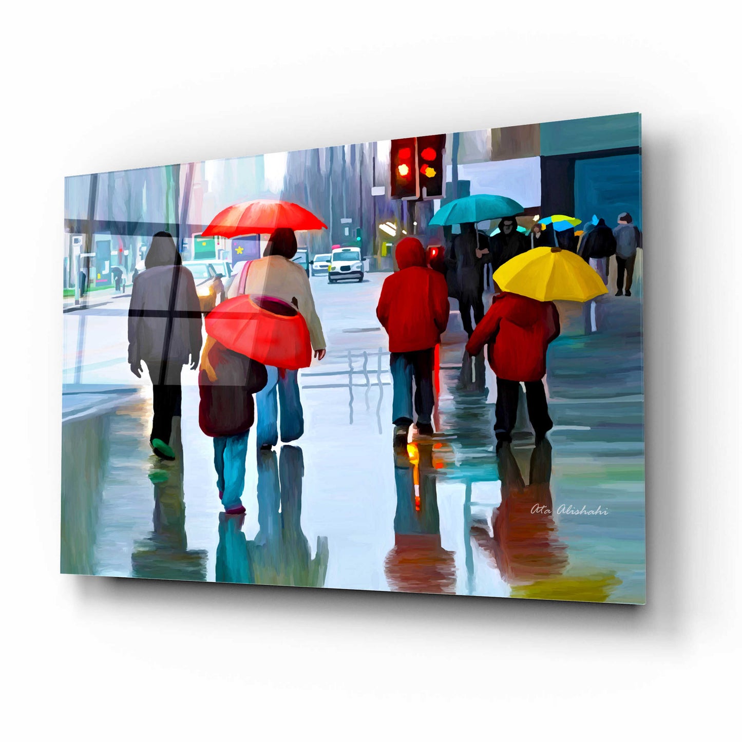 Epic Art 'Rainy Street' by Ata Alishahi, Acrylic Glass Wall Art,16x12