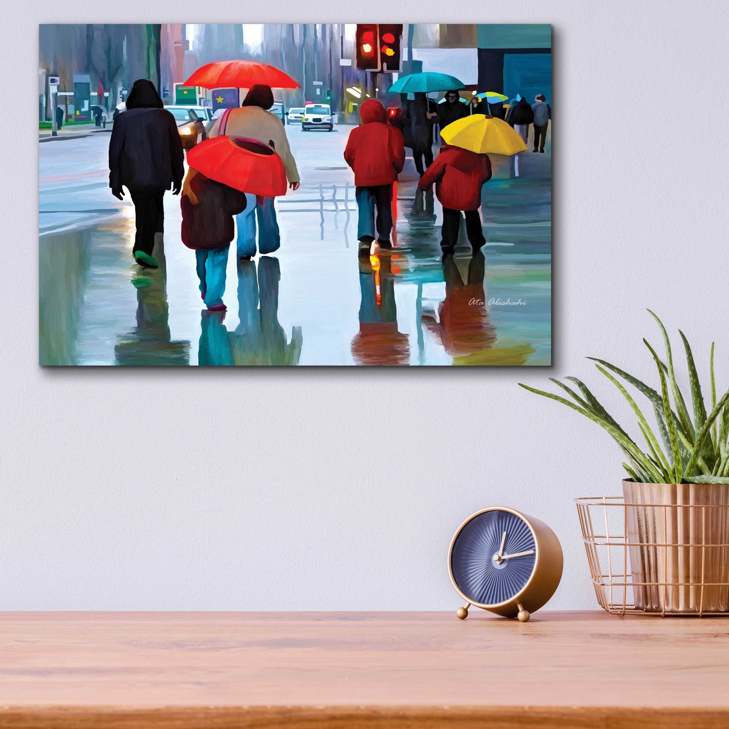 Epic Art 'Rainy Street' by Ata Alishahi, Acrylic Glass Wall Art,16x12