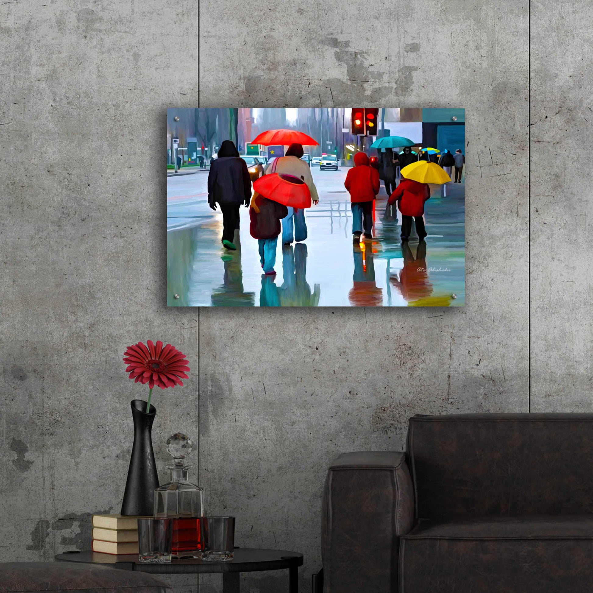 Epic Art 'Rainy Street' by Ata Alishahi, Acrylic Glass Wall Art,36x24