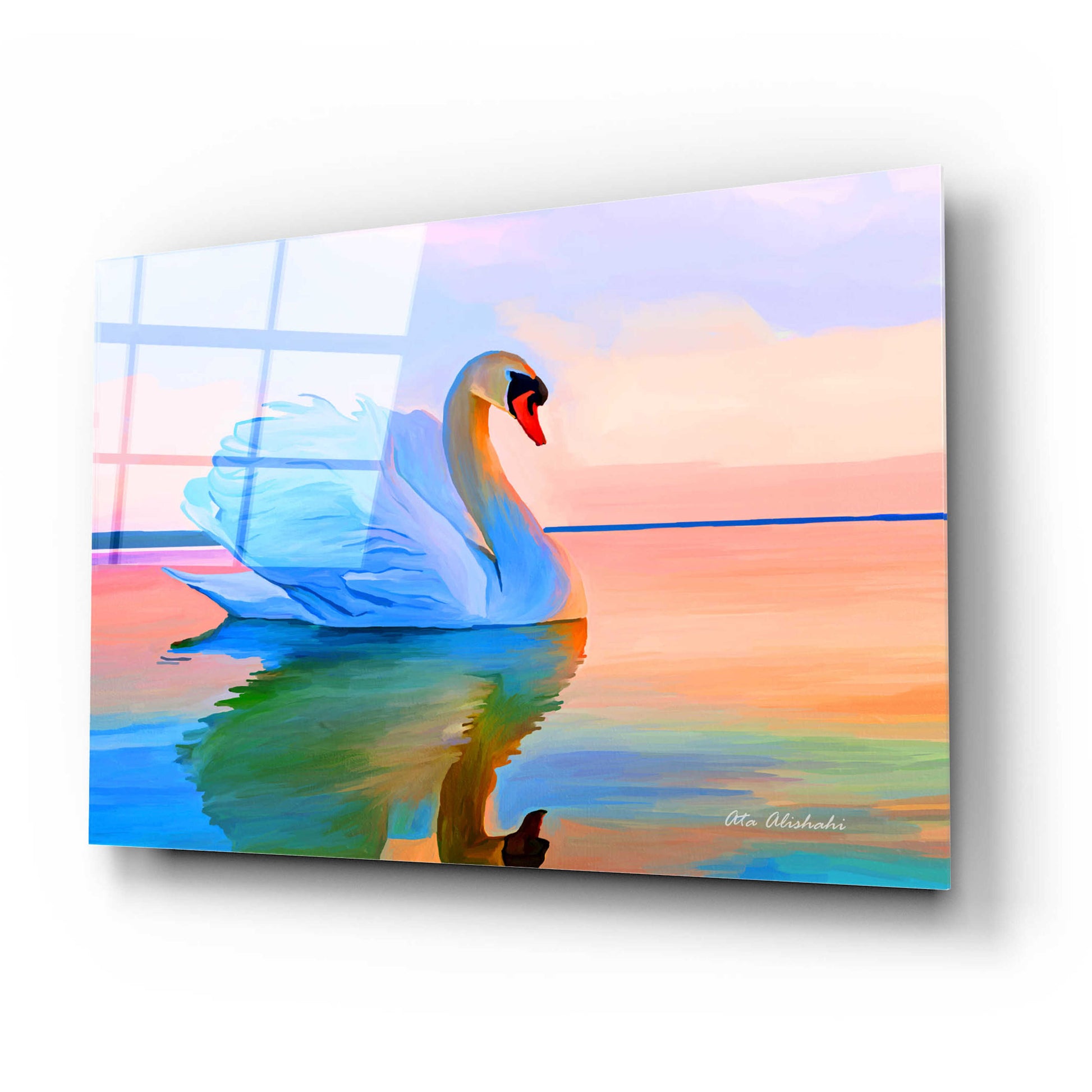 Epic Art 'White Swan' by Ata Alishahi, Acrylic Glass Wall Art,24x16