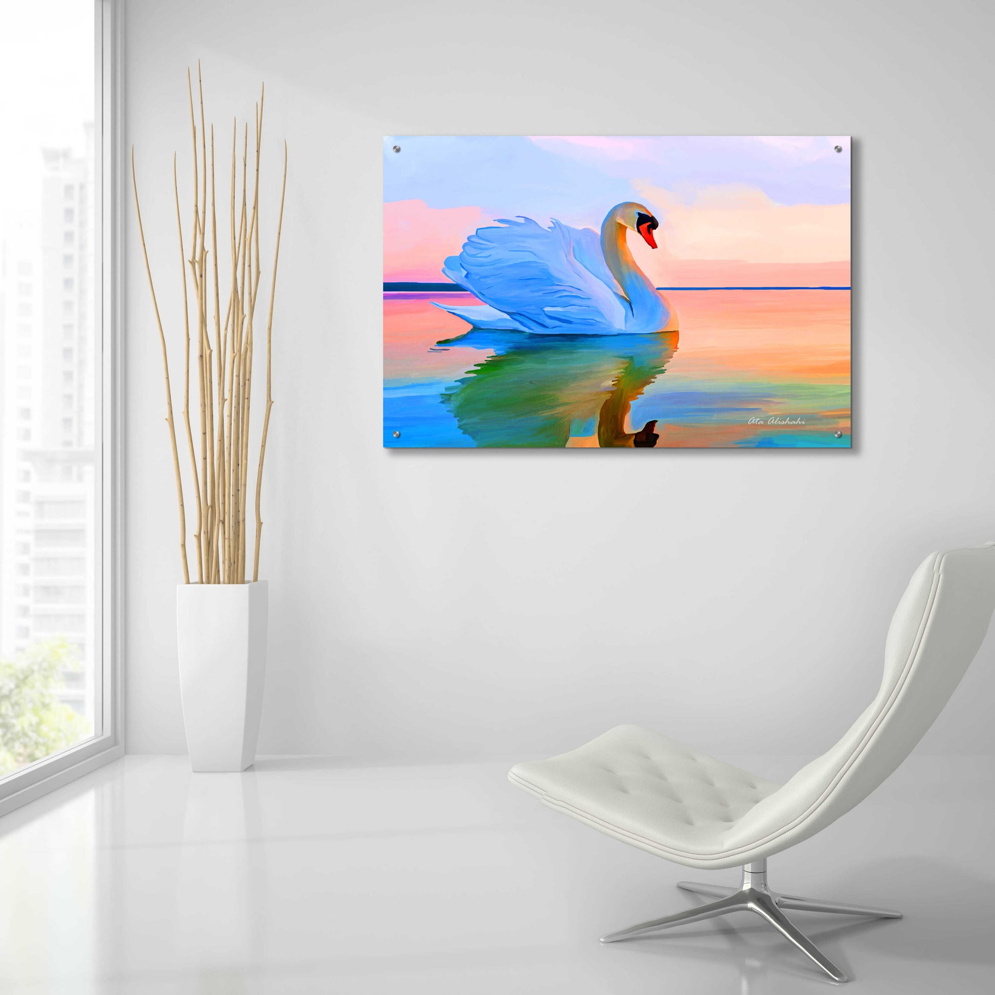 Epic Art 'White Swan' by Ata Alishahi, Acrylic Glass Wall Art,36x24
