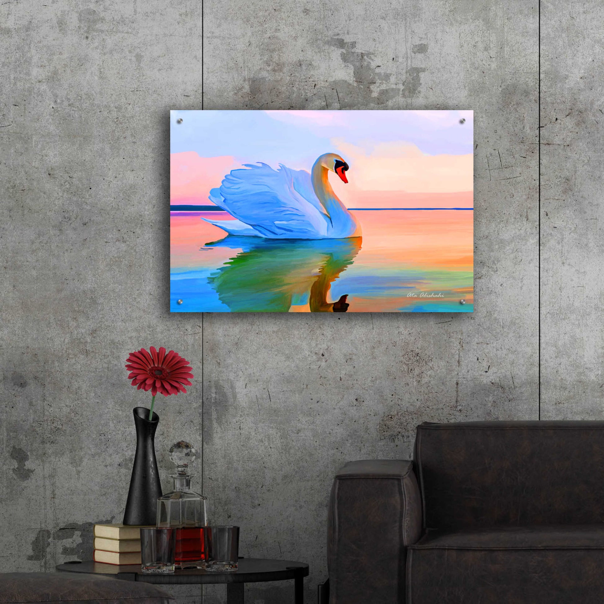 Epic Art 'White Swan' by Ata Alishahi, Acrylic Glass Wall Art,36x24