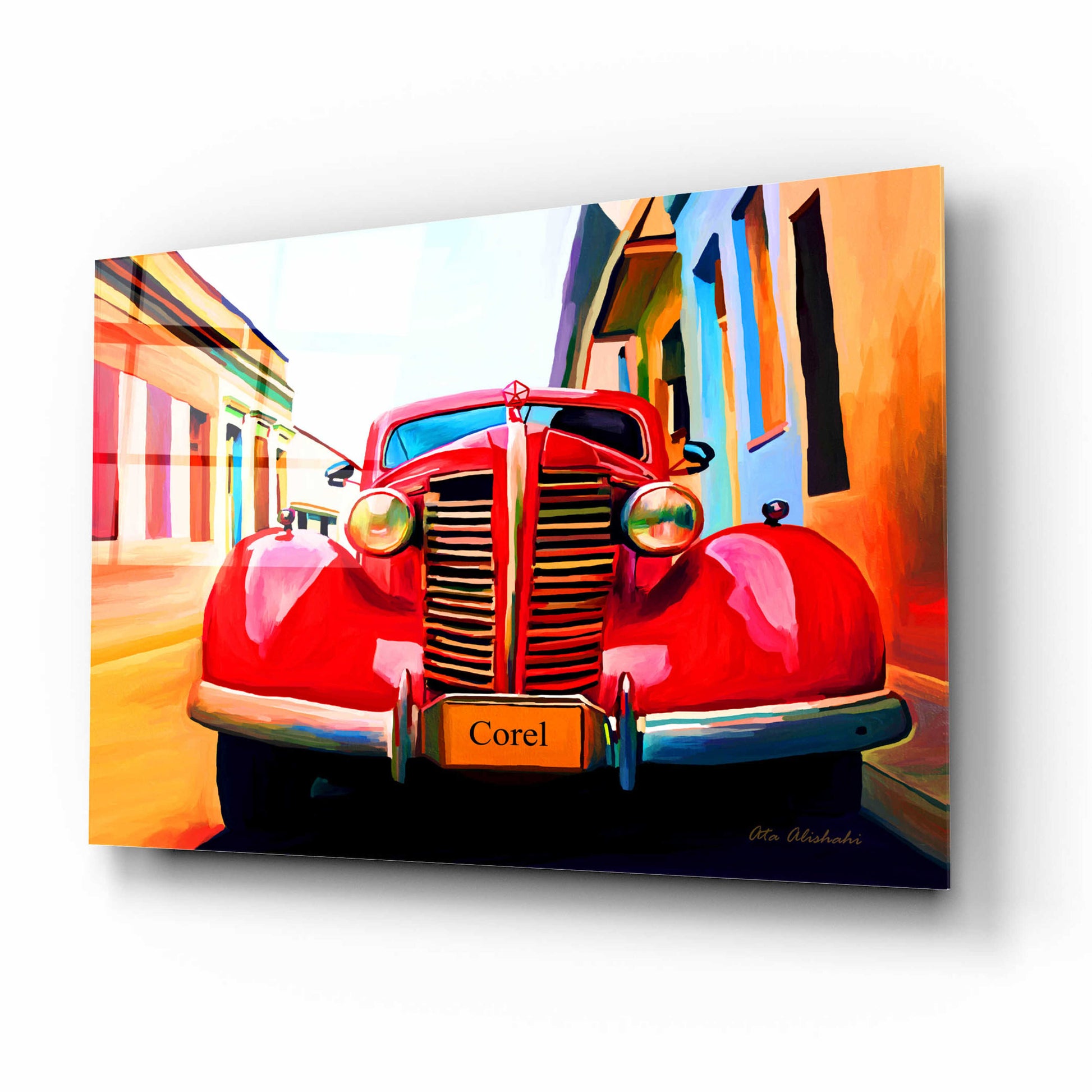 Epic Art 'Red Car' by Ata Alishahi, Acrylic Glass Wall Art,16x12