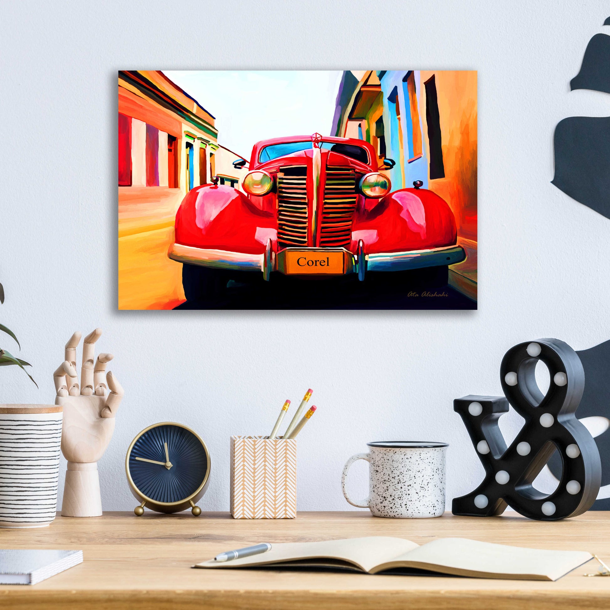 Epic Art 'Red Car' by Ata Alishahi, Acrylic Glass Wall Art,16x12