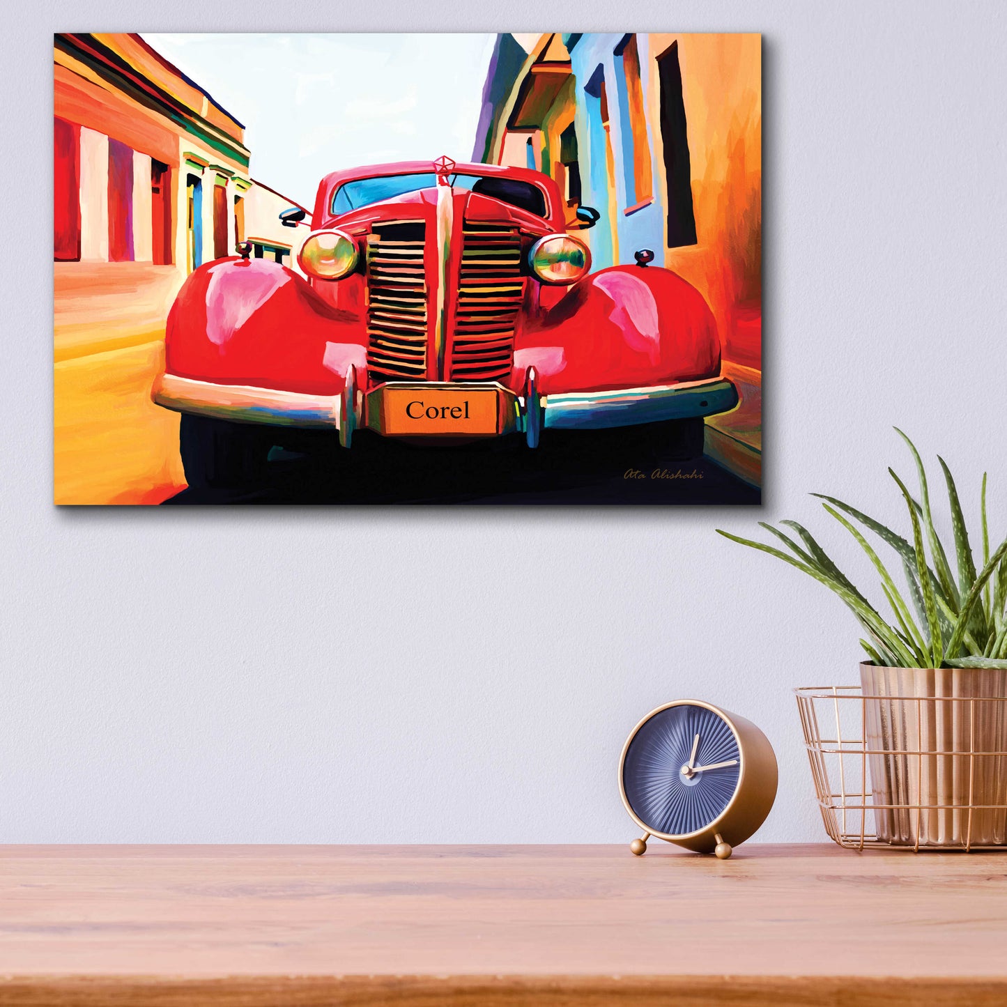 Epic Art 'Red Car' by Ata Alishahi, Acrylic Glass Wall Art,16x12