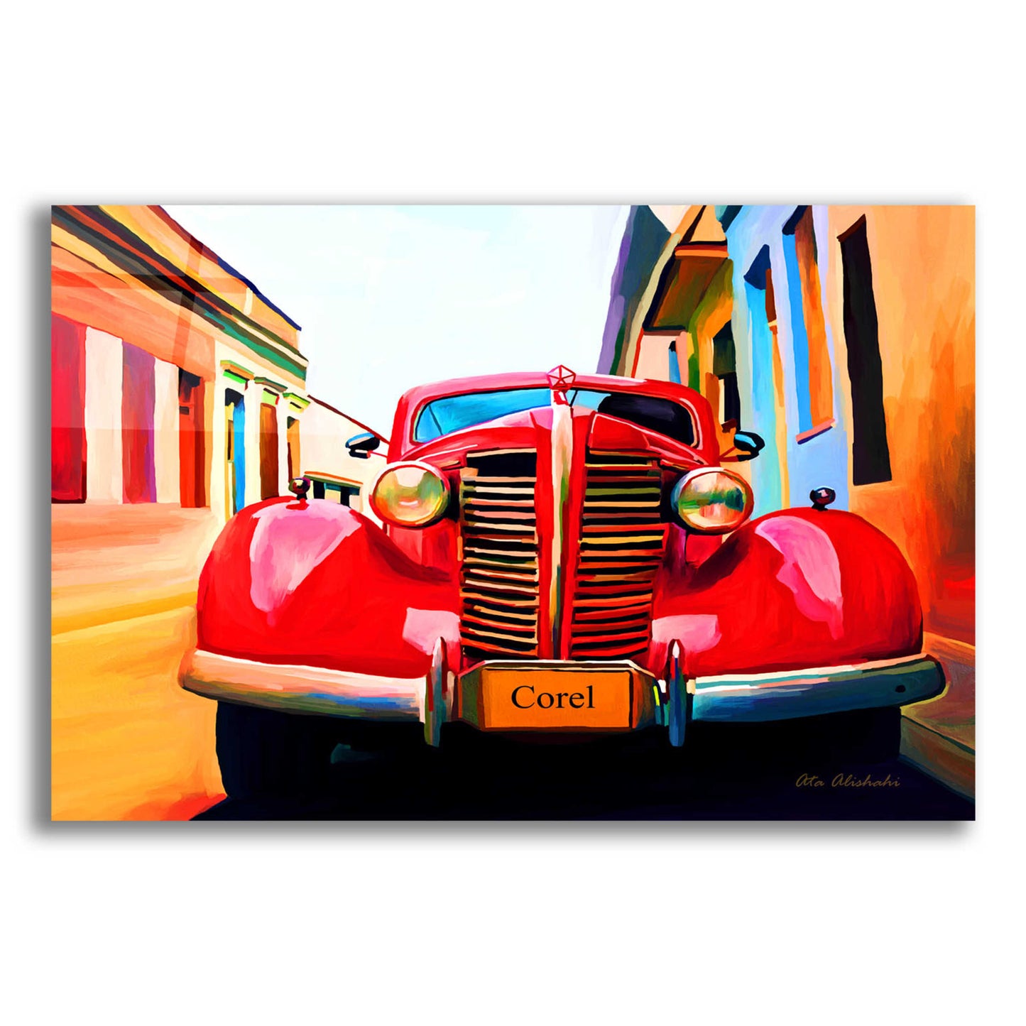 Epic Art 'Red Car' by Ata Alishahi, Acrylic Glass Wall Art,16x12