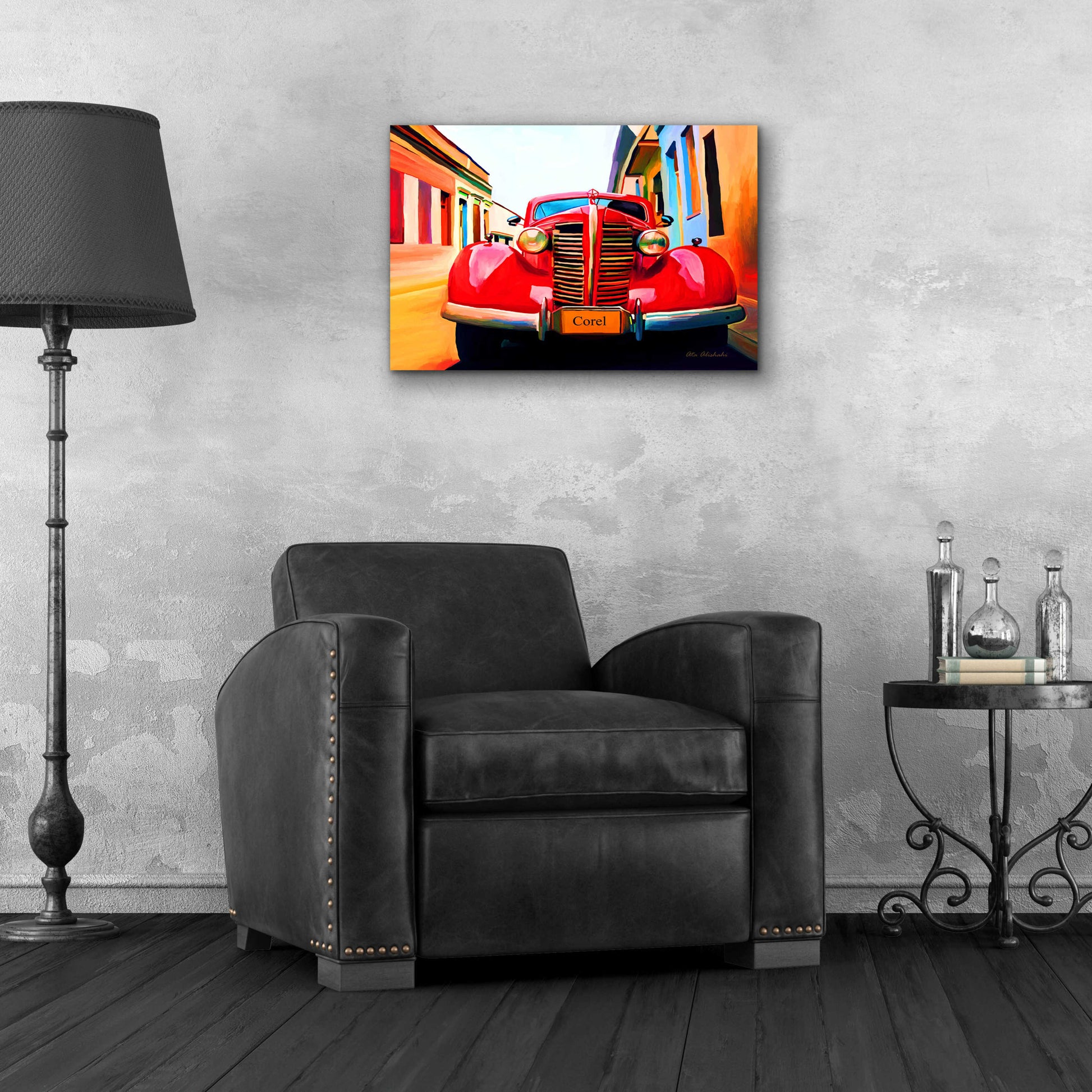 Epic Art 'Red Car' by Ata Alishahi, Acrylic Glass Wall Art,24x16