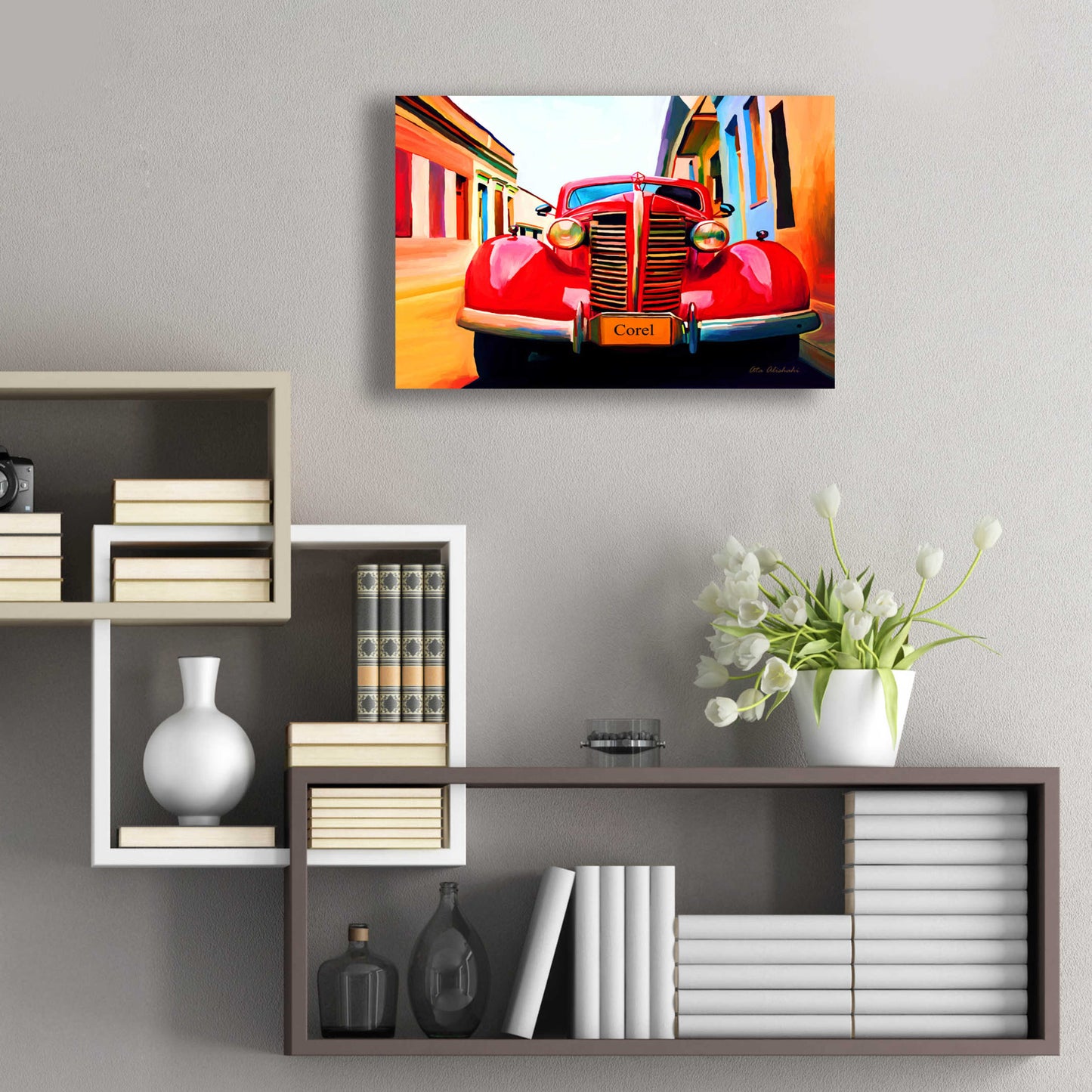 Epic Art 'Red Car' by Ata Alishahi, Acrylic Glass Wall Art,24x16