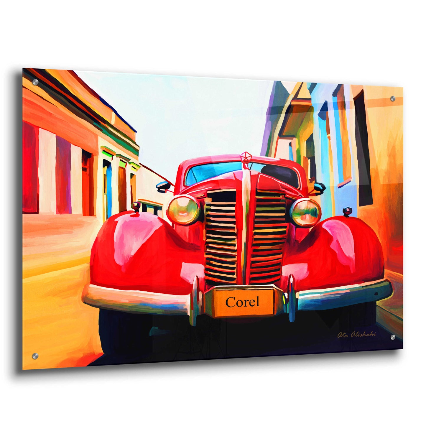 Epic Art 'Red Car' by Ata Alishahi, Acrylic Glass Wall Art,36x24