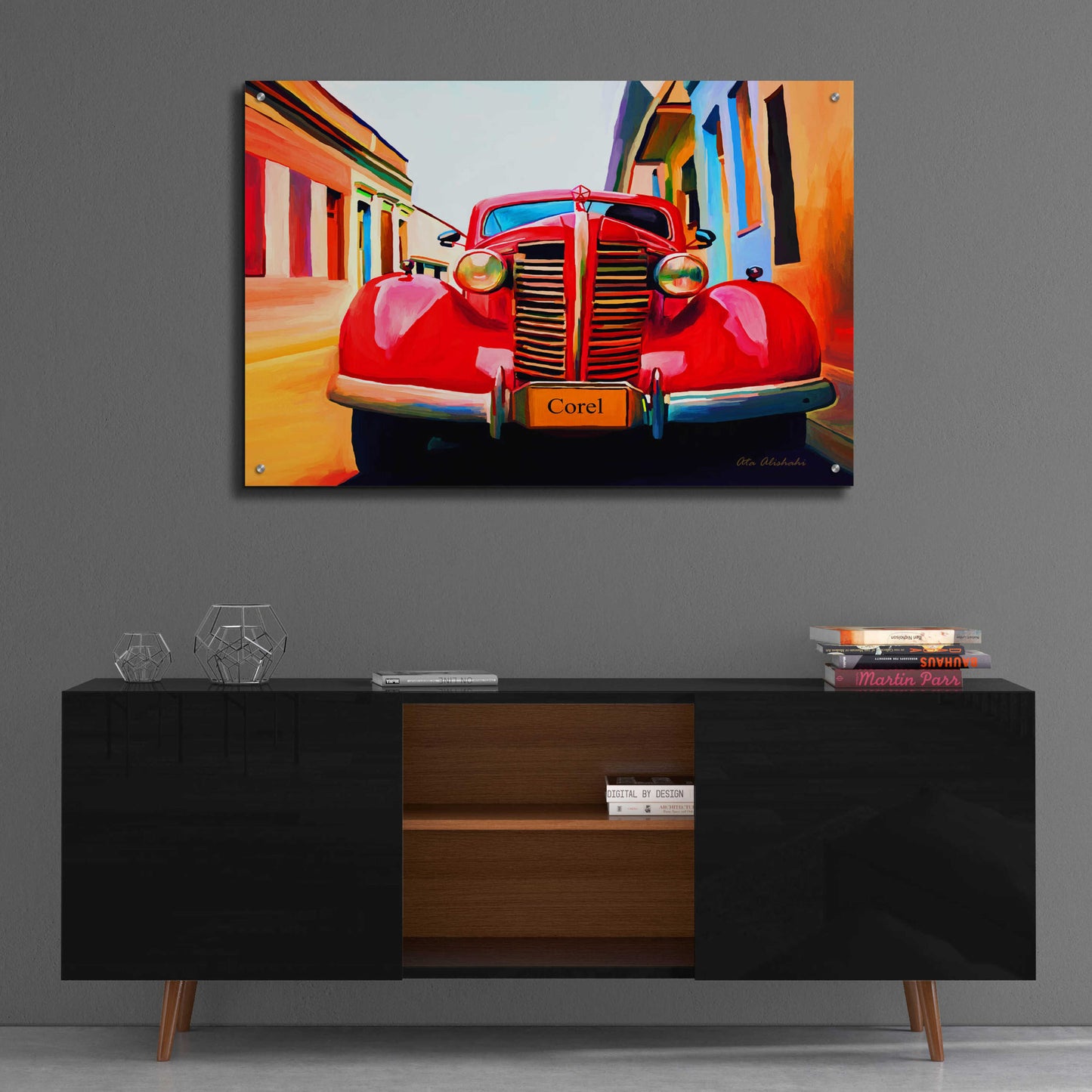 Epic Art 'Red Car' by Ata Alishahi, Acrylic Glass Wall Art,36x24