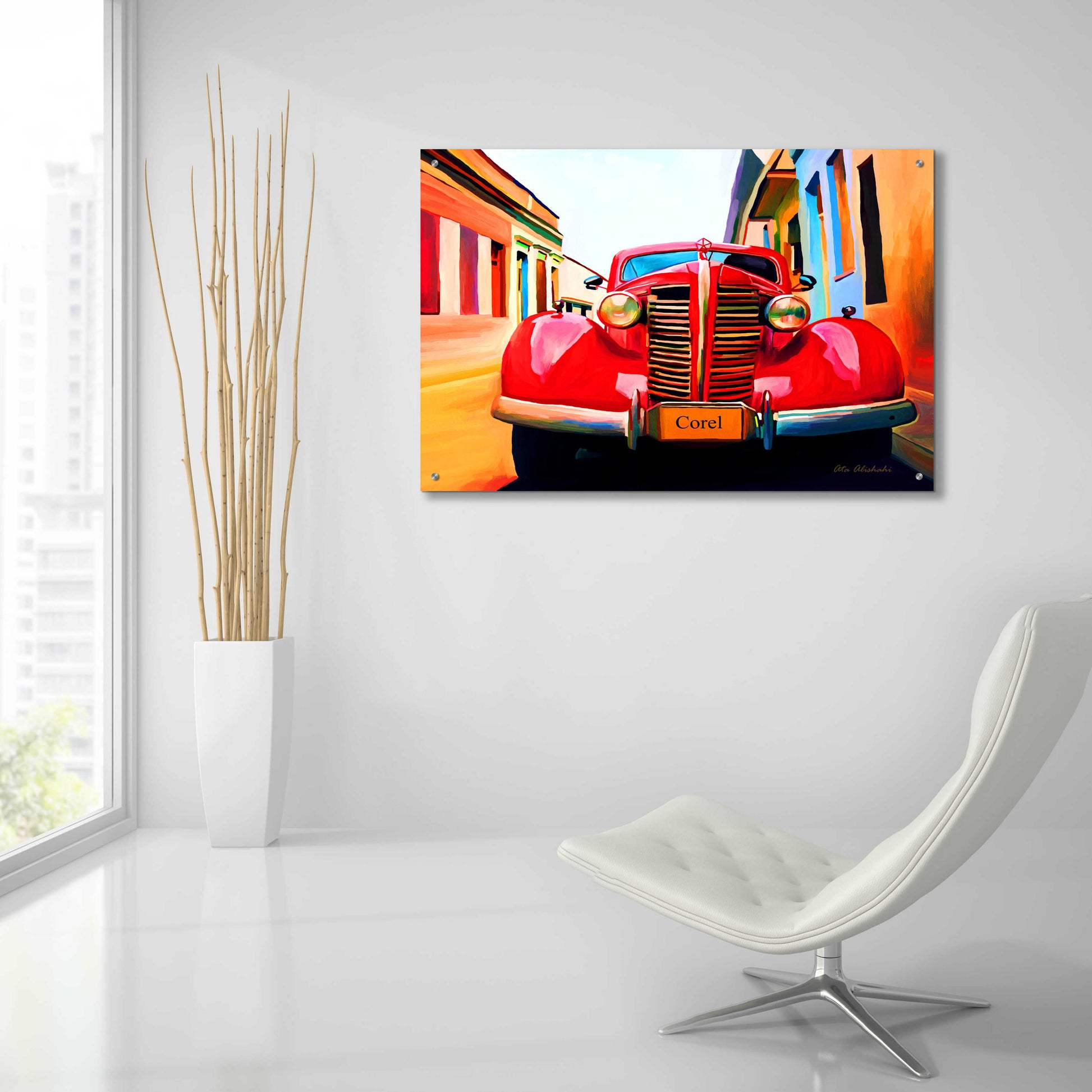 Epic Art 'Red Car' by Ata Alishahi, Acrylic Glass Wall Art,36x24