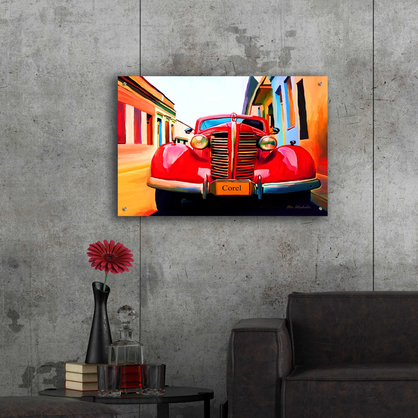 Epic Art 'Red Car' by Ata Alishahi, Acrylic Glass Wall Art,36x24