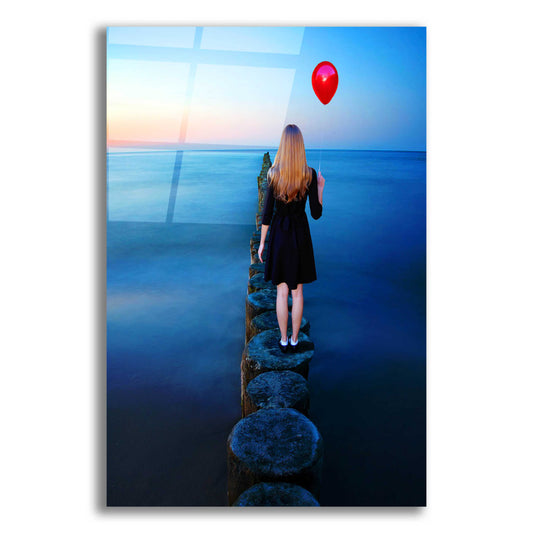 Epic Art 'A Girl And Red Balloon' by Ata Alishahi, Acrylic Glass Wall Art