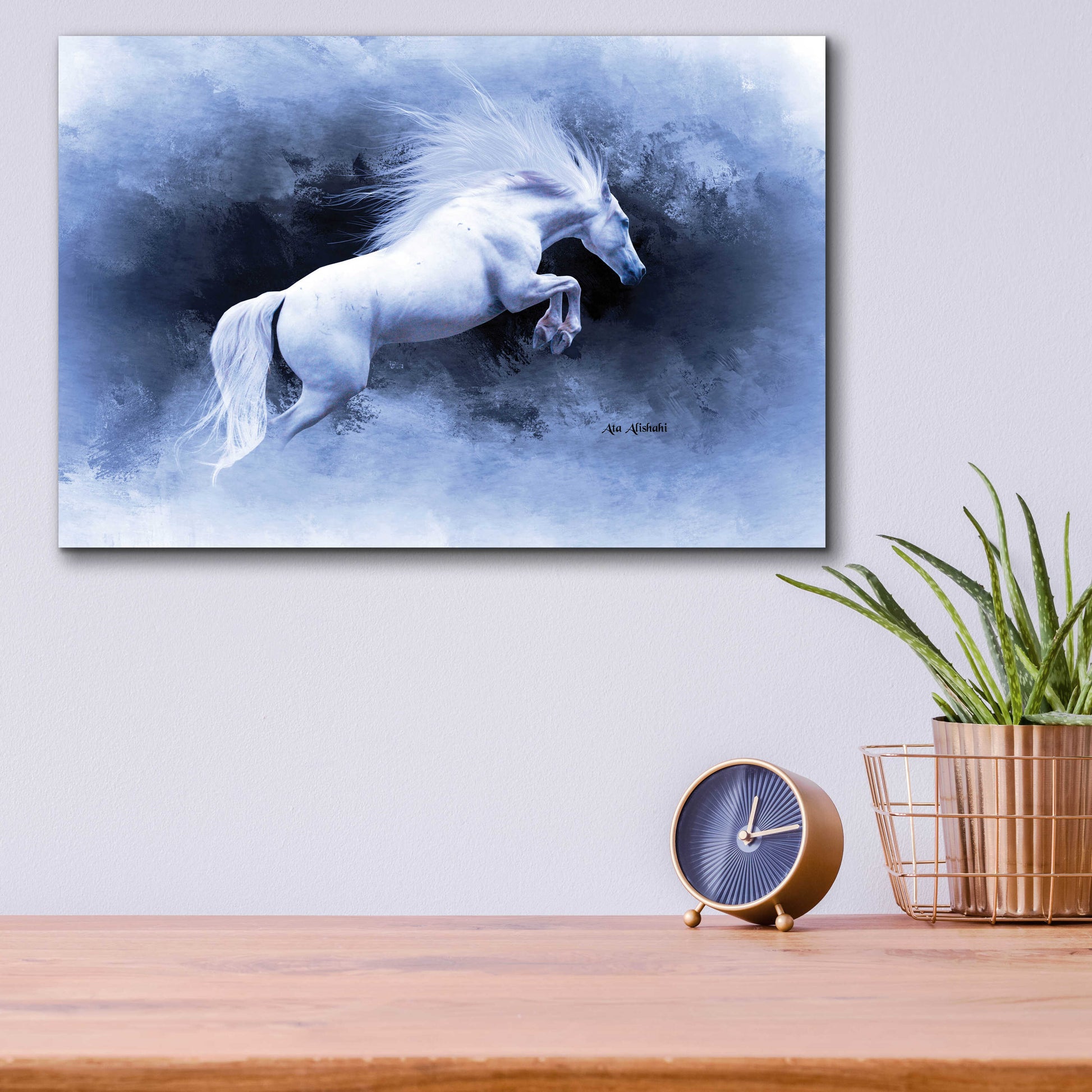 Epic Art 'White Horse' by Ata Alishahi, Acrylic Glass Wall Art,16x12