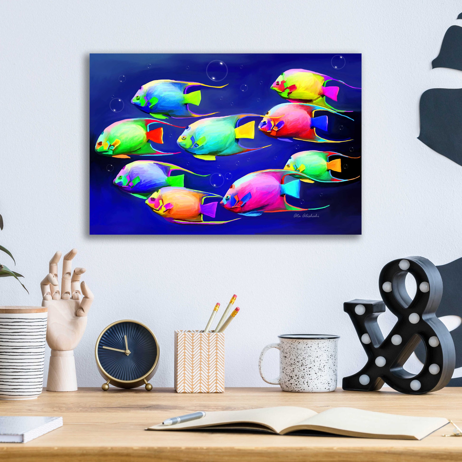 Epic Art 'Colorful Fishes 2' by Ata Alishahi, Acrylic Glass Wall Art,16x12