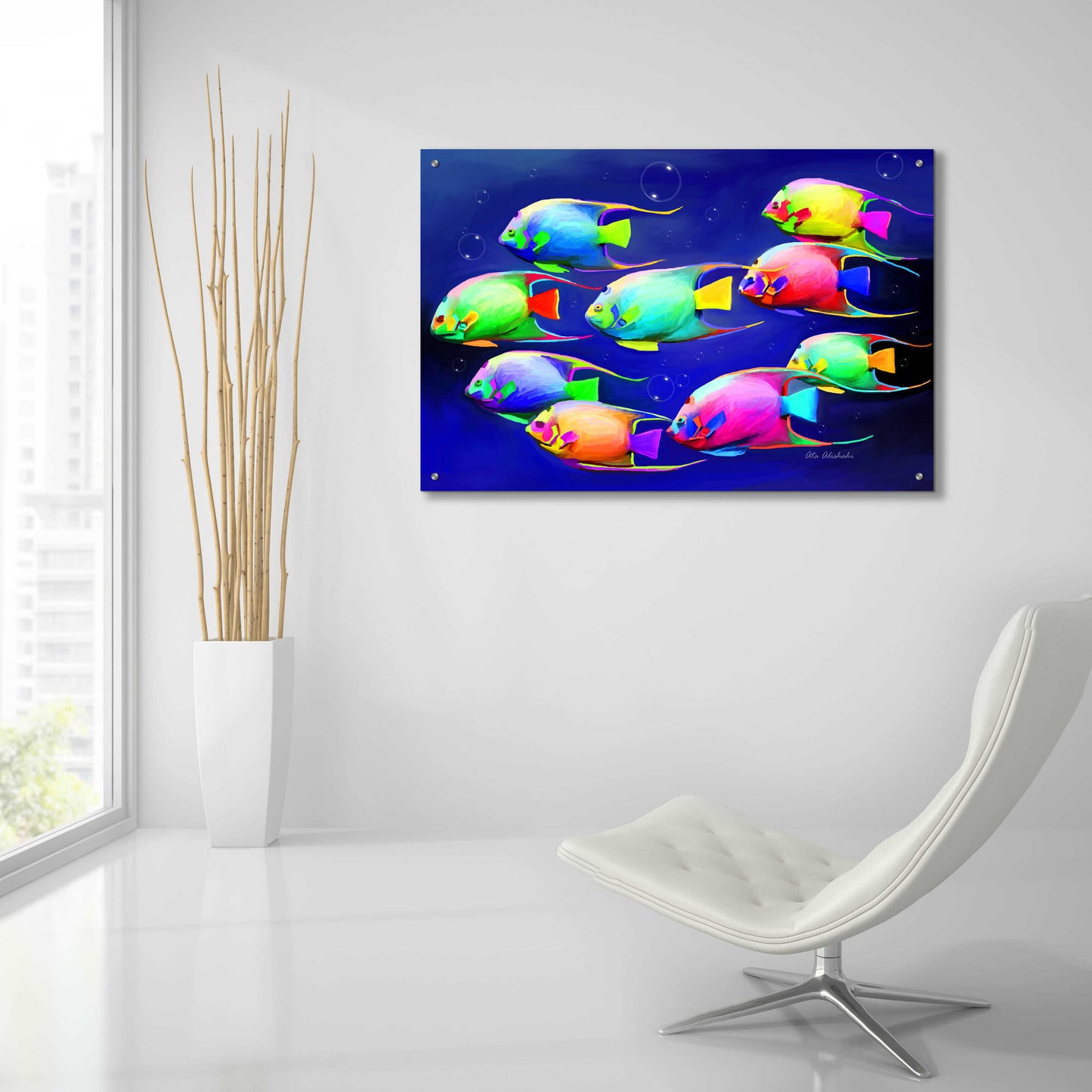 Epic Art 'Colorful Fishes 2' by Ata Alishahi, Acrylic Glass Wall Art,36x24