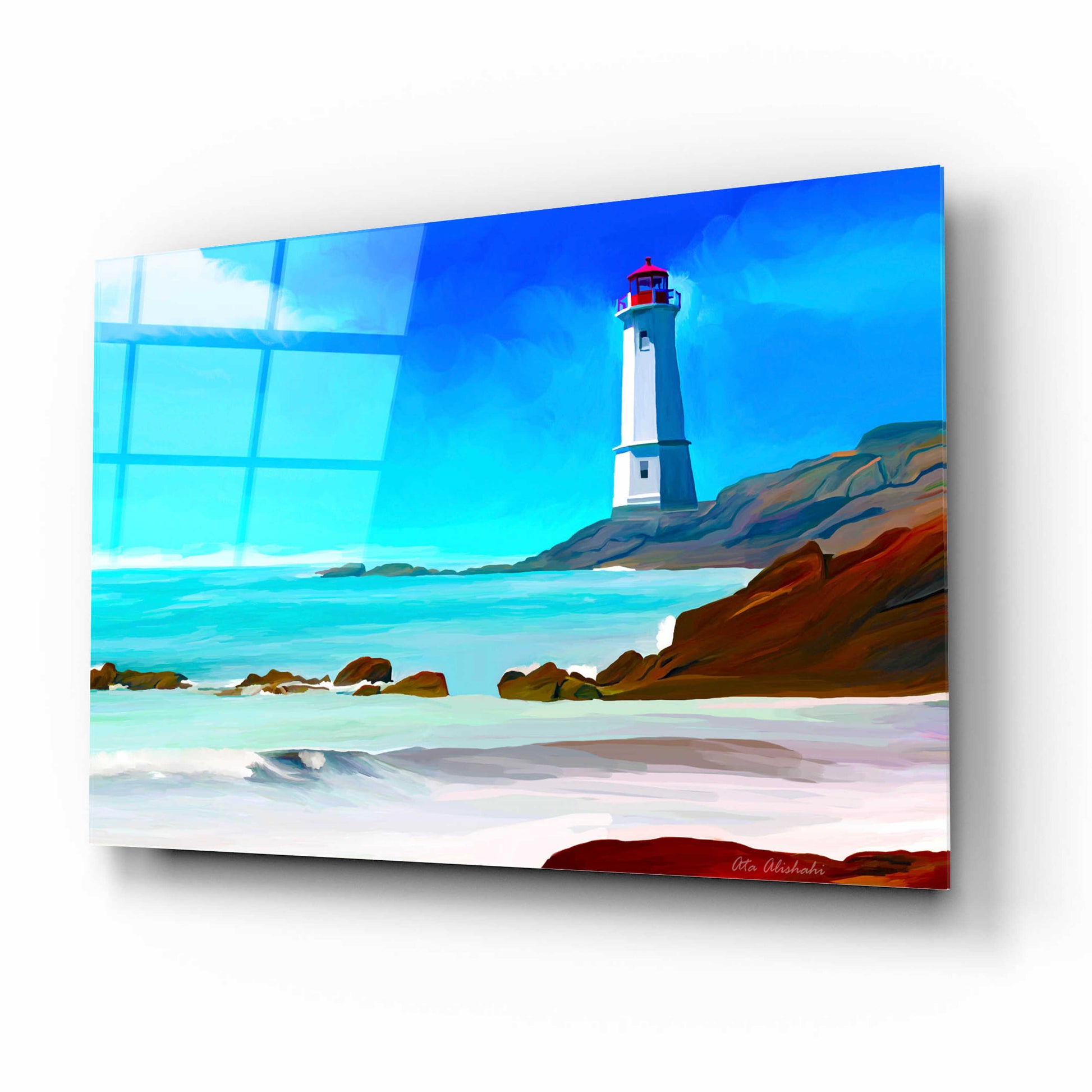 Epic Art 'White Lighthouse' by Ata Alishahi, Acrylic Glass Wall Art,16x12