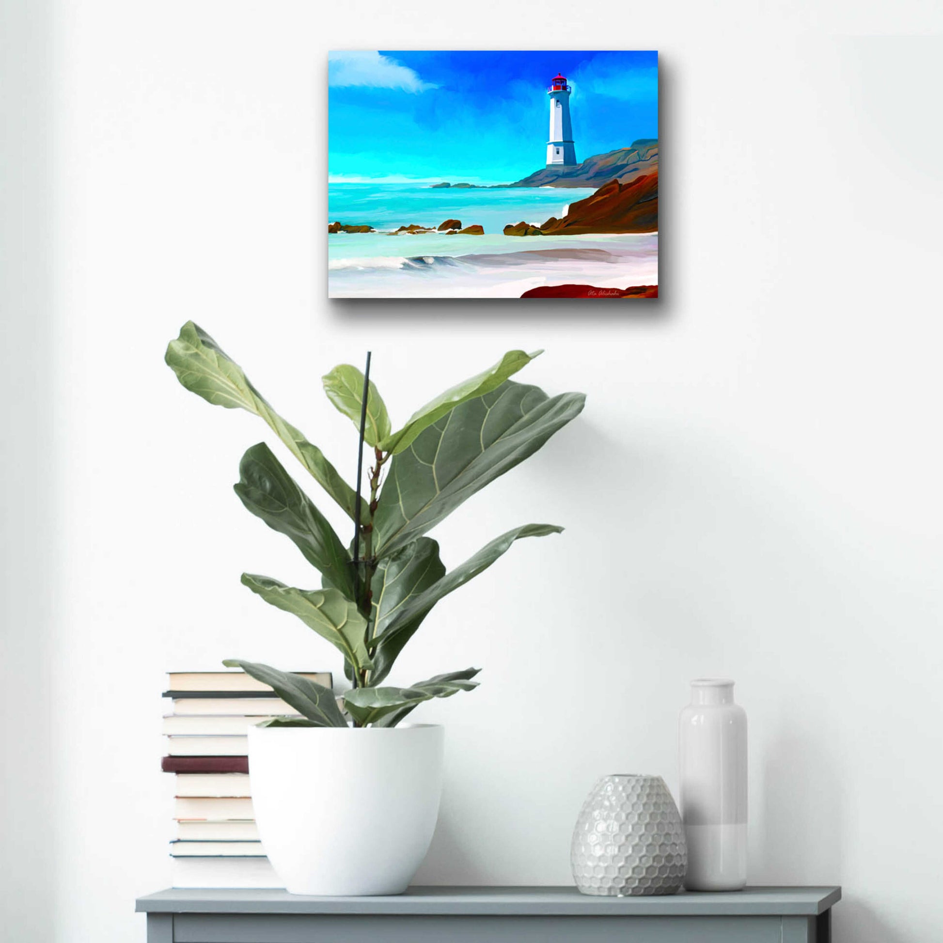 Epic Art 'White Lighthouse' by Ata Alishahi, Acrylic Glass Wall Art,16x12