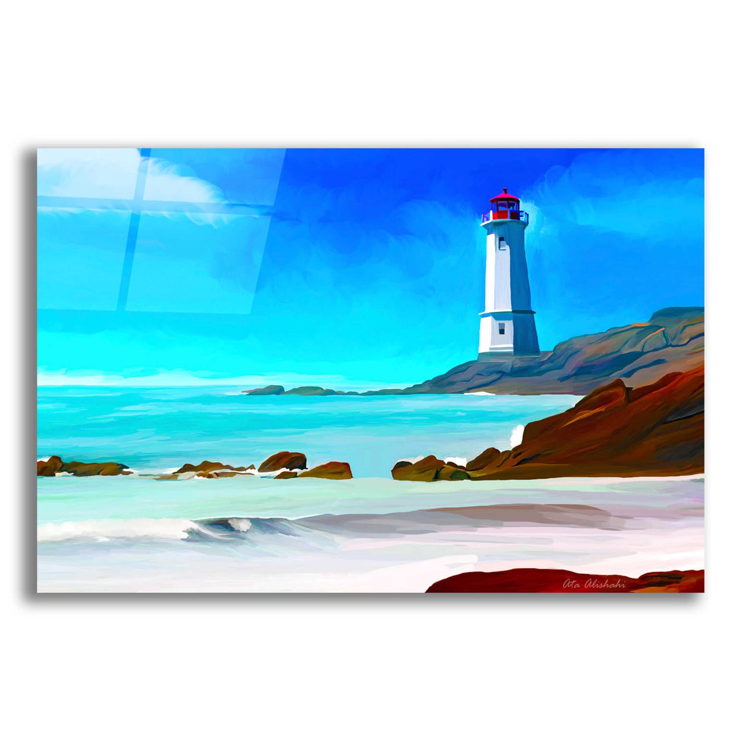 Epic Art 'White Lighthouse' by Ata Alishahi, Acrylic Glass Wall Art,16x12