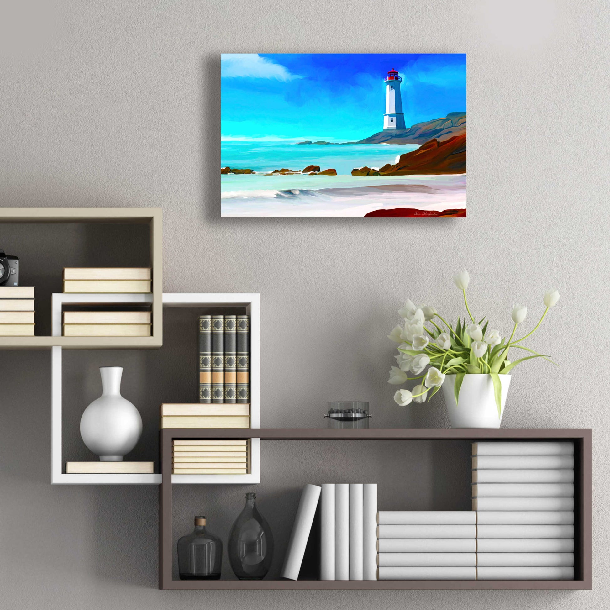 Epic Art 'White Lighthouse' by Ata Alishahi, Acrylic Glass Wall Art,24x16