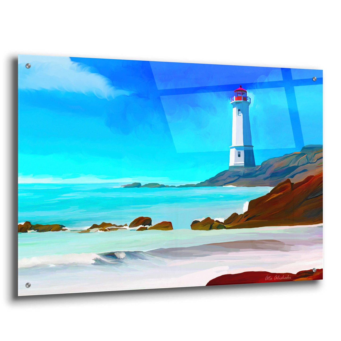 Epic Art 'White Lighthouse' by Ata Alishahi, Acrylic Glass Wall Art,36x24