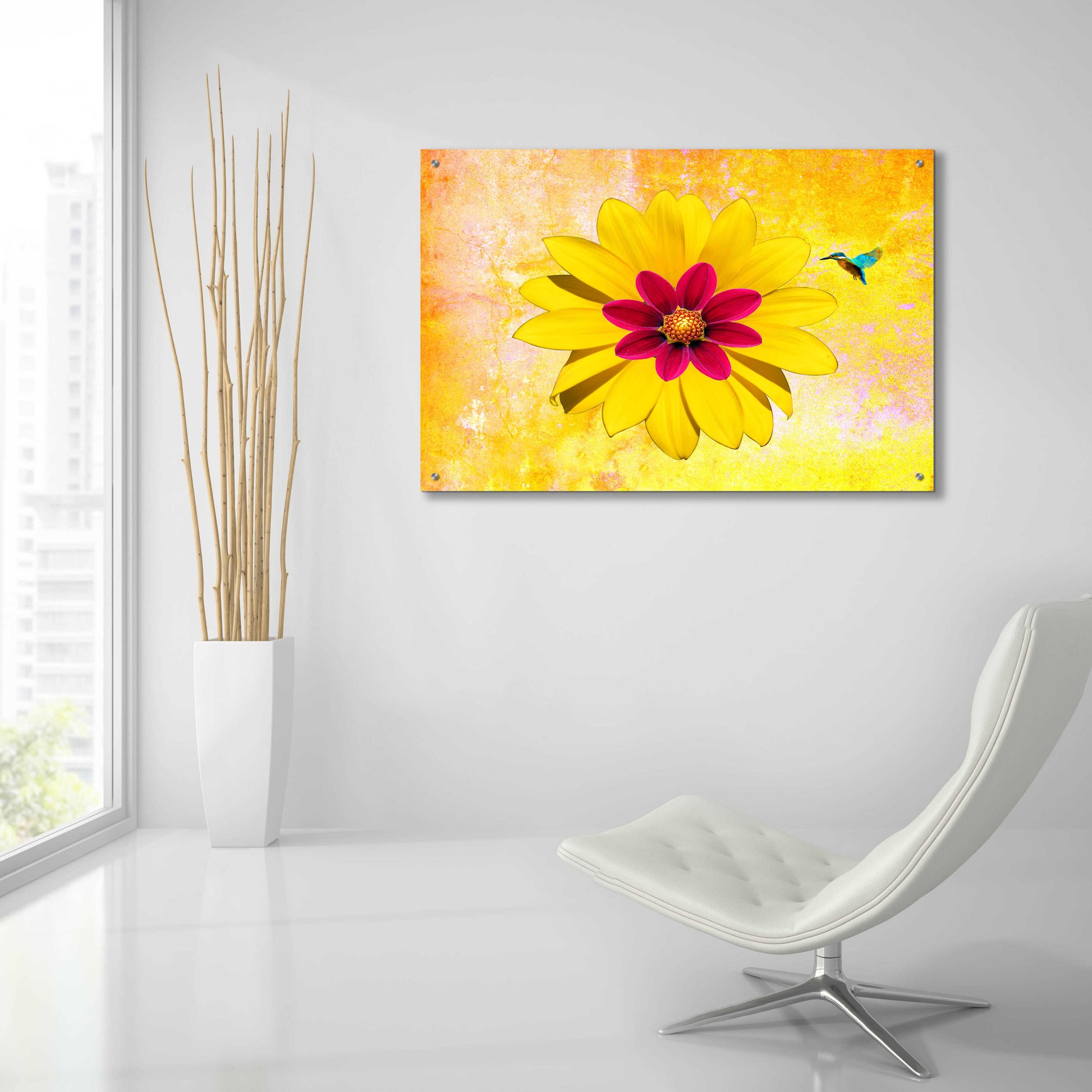 Epic Art 'Flower and Bird' by Ata Alishahi, Acrylic Glass Wall Art,36x24