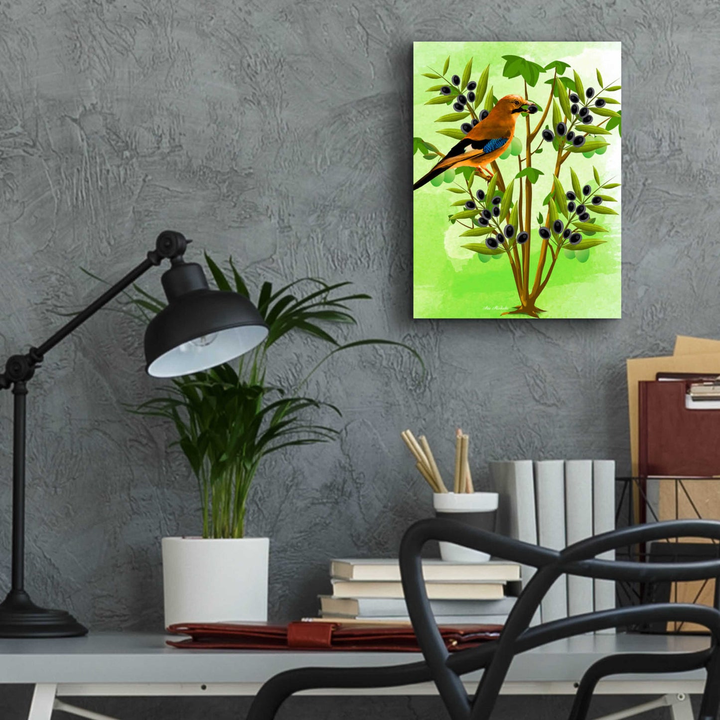 Epic Art 'Bird on Plant' by Ata Alishahi, Acrylic Glass Wall Art,12x16