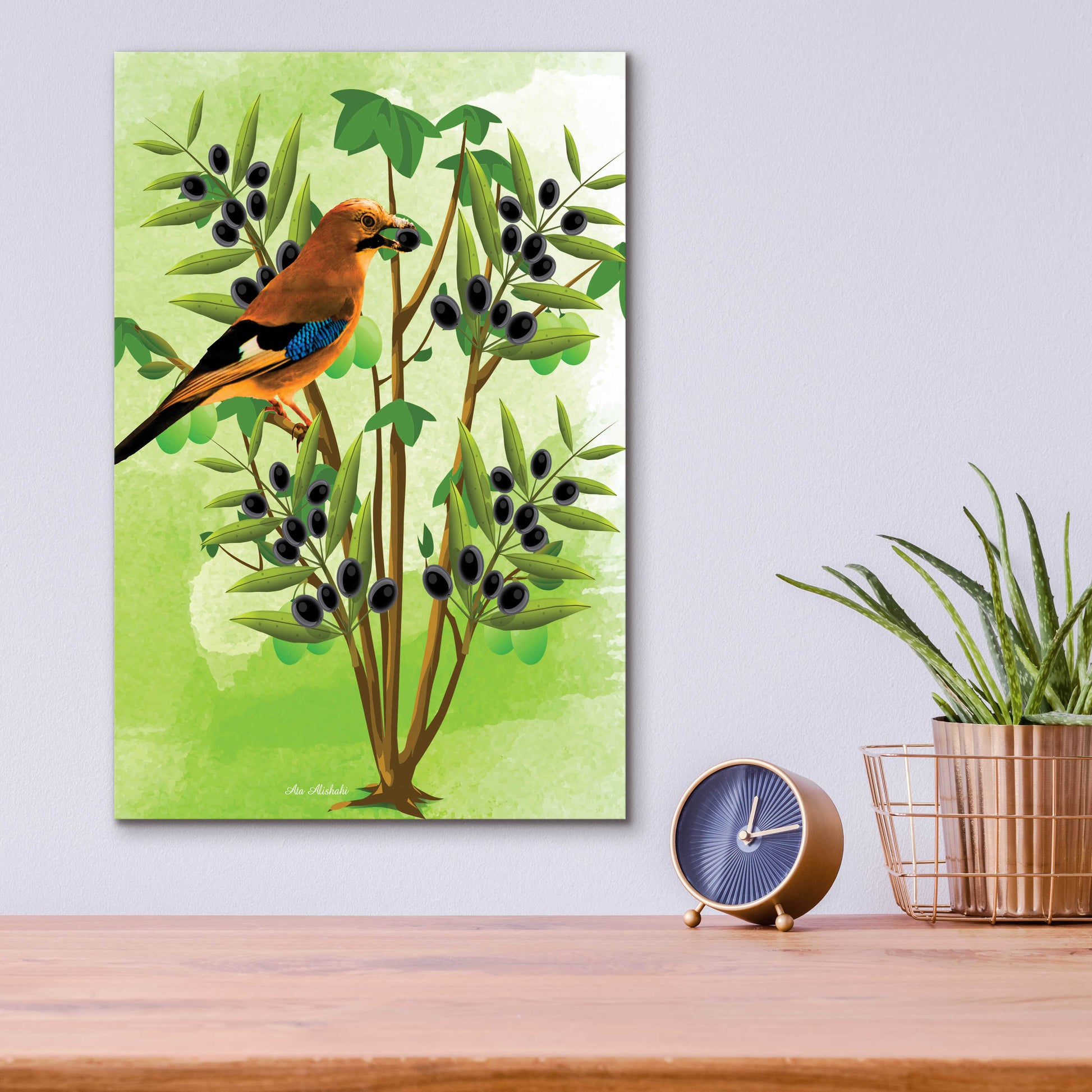 Epic Art 'Bird on Plant' by Ata Alishahi, Acrylic Glass Wall Art,12x16