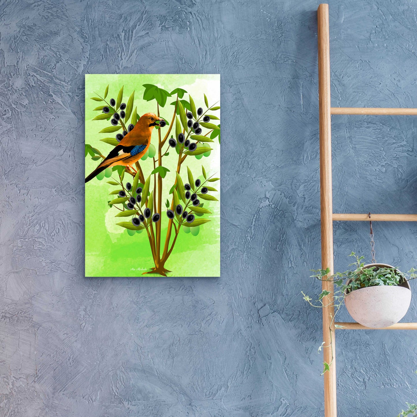 Epic Art 'Bird on Plant' by Ata Alishahi, Acrylic Glass Wall Art,16x24