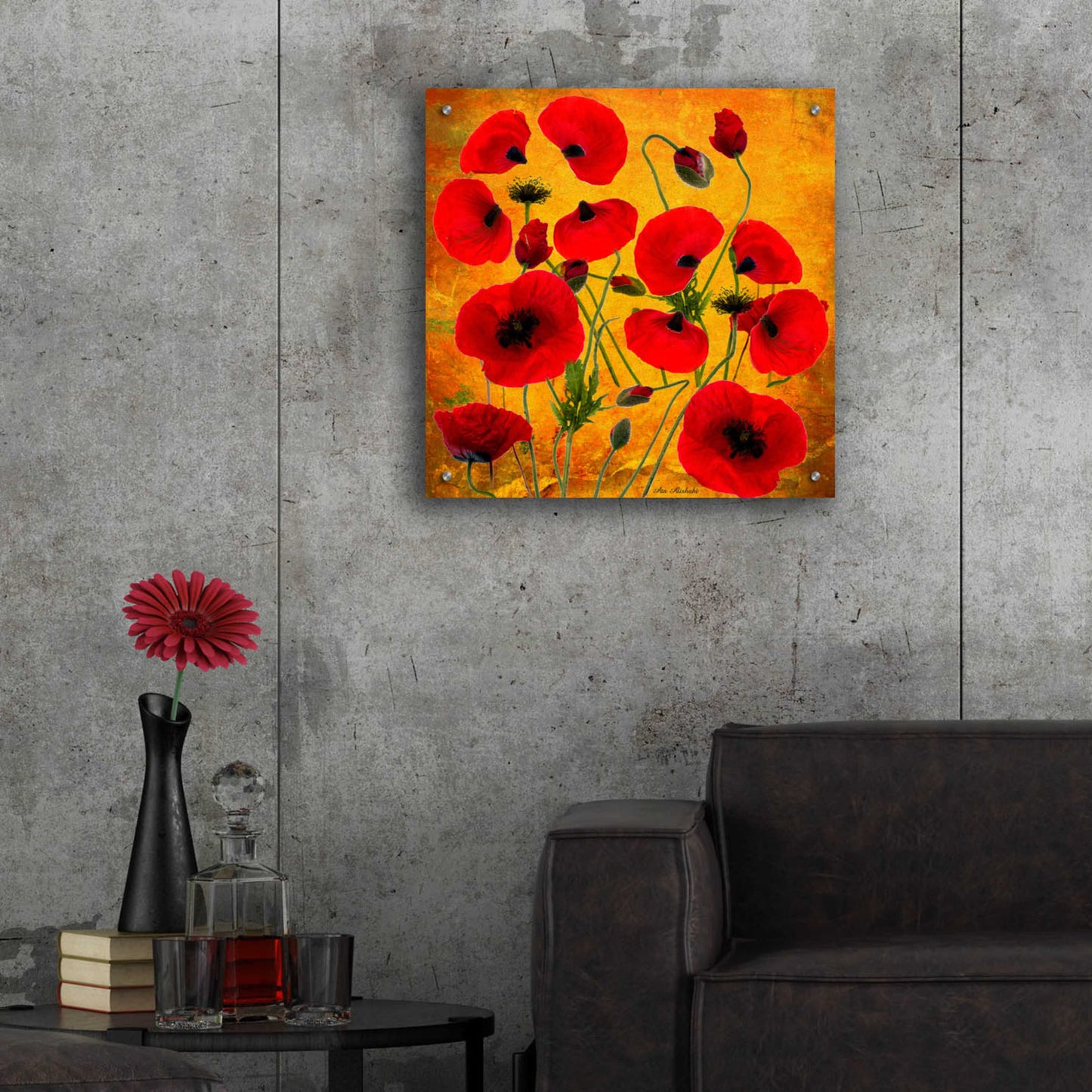 Epic Art 'Poppy Flowers 2' by Ata Alishahi, Acrylic Glass Wall Art,24x24