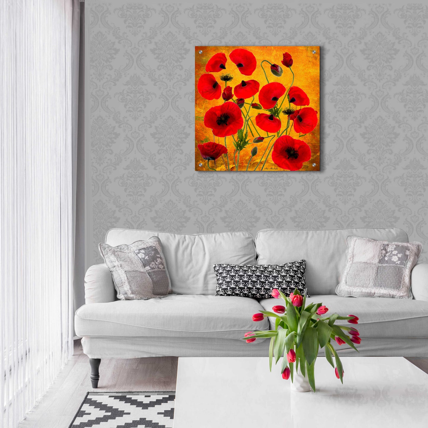 Epic Art 'Poppy Flowers 2' by Ata Alishahi, Acrylic Glass Wall Art,24x24