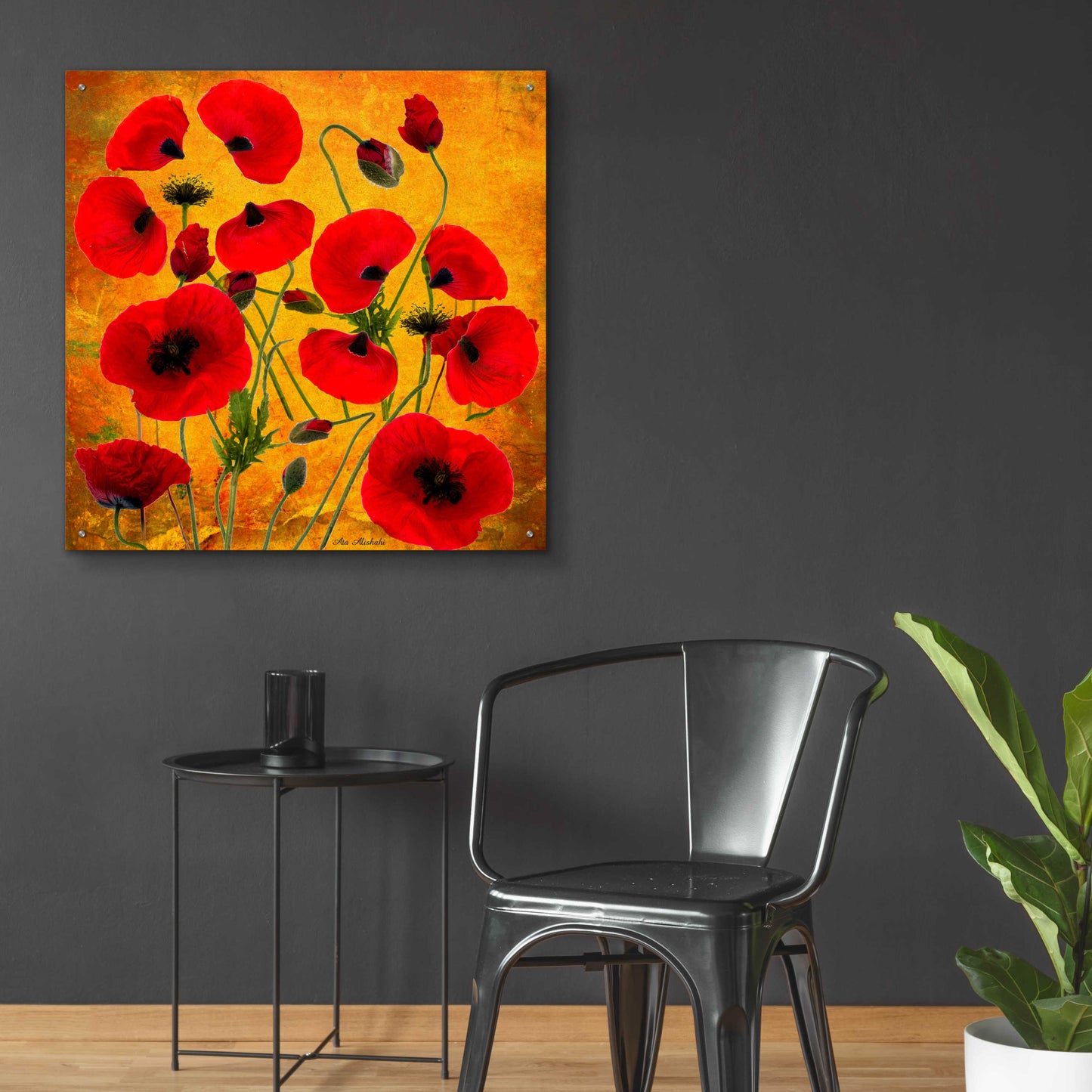 Epic Art 'Poppy Flowers 2' by Ata Alishahi, Acrylic Glass Wall Art,36x36