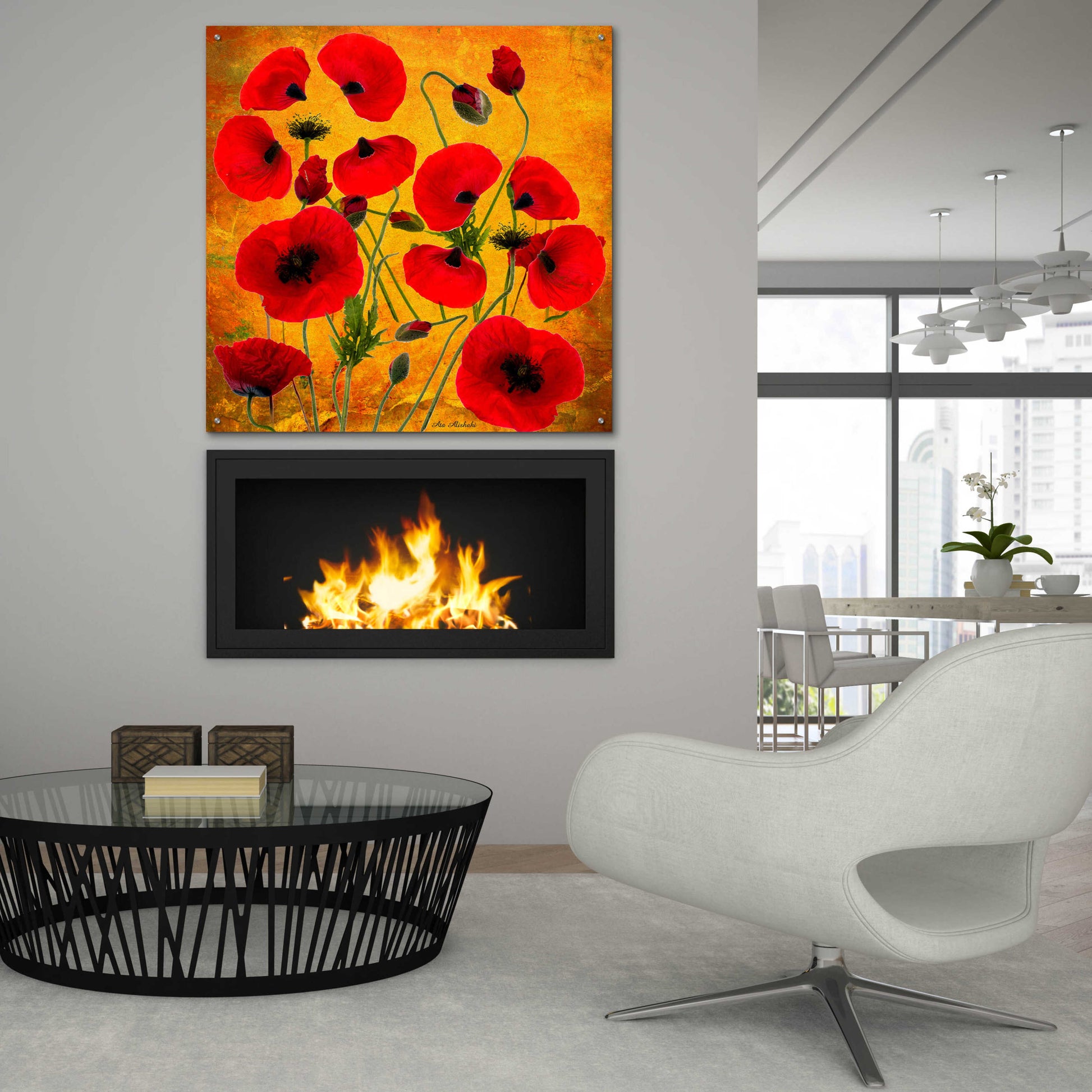 Epic Art 'Poppy Flowers 2' by Ata Alishahi, Acrylic Glass Wall Art,36x36