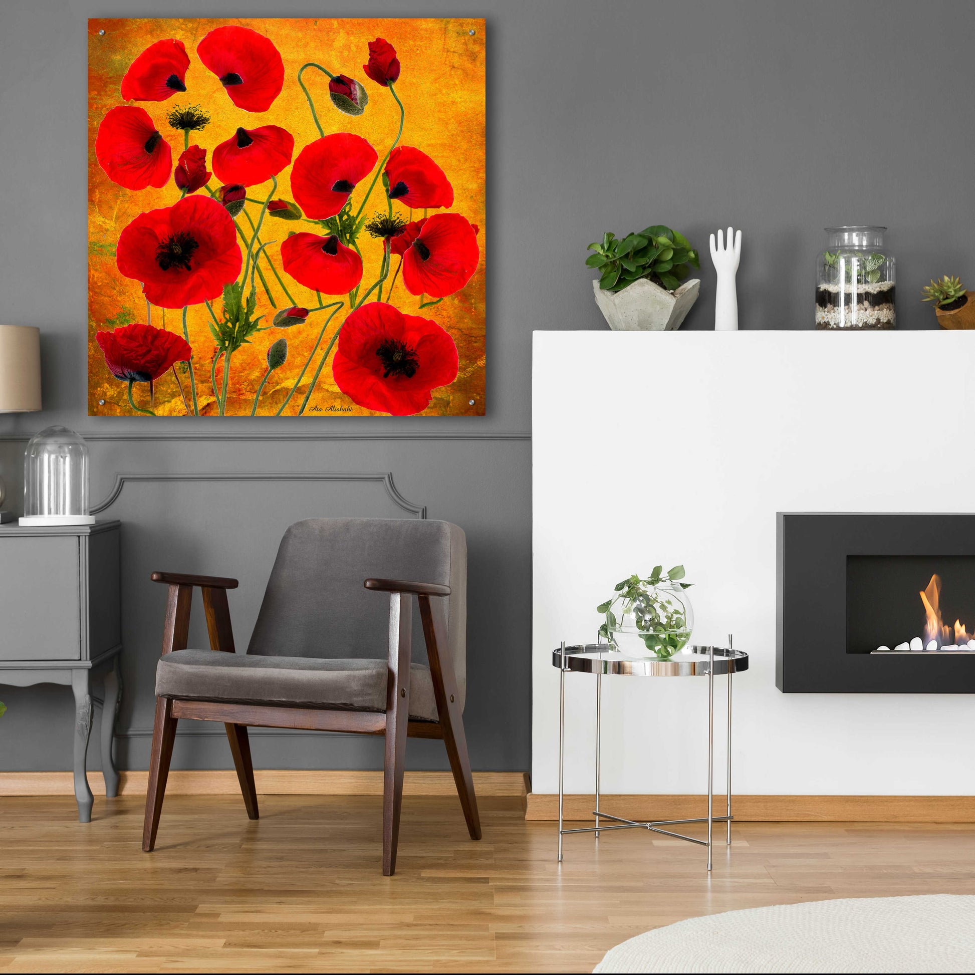 Epic Art 'Poppy Flowers 2' by Ata Alishahi, Acrylic Glass Wall Art,36x36