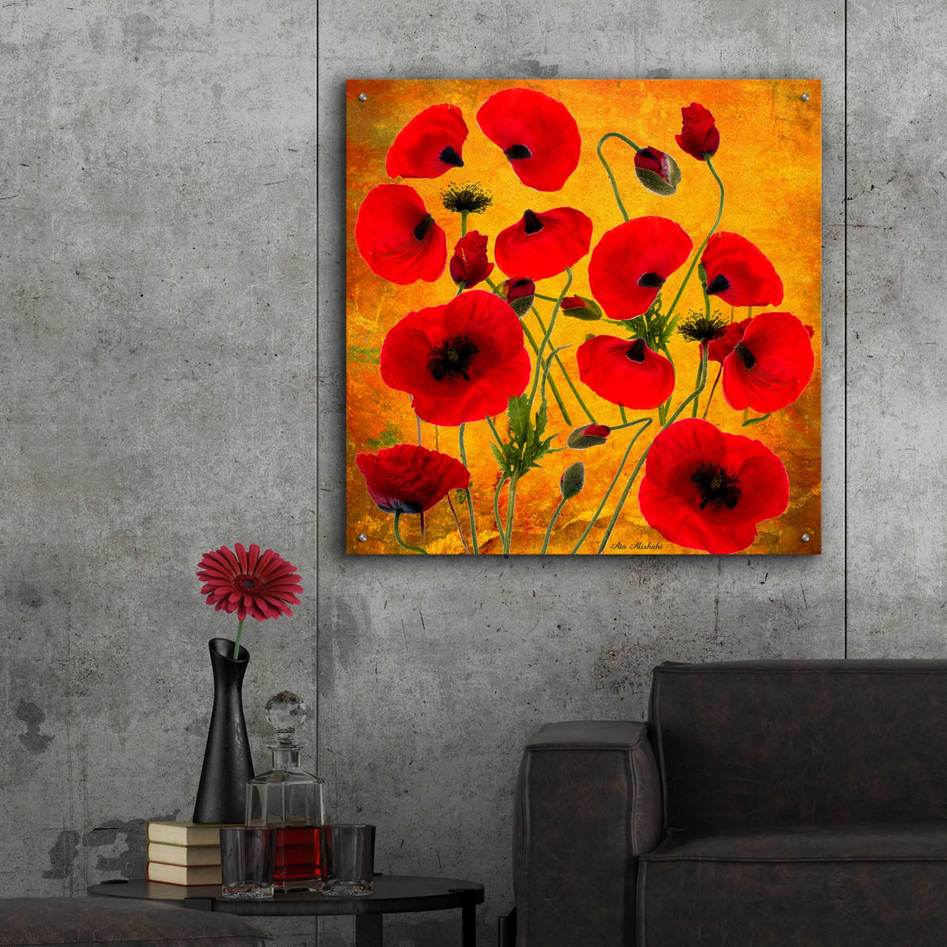 Epic Art 'Poppy Flowers 2' by Ata Alishahi, Acrylic Glass Wall Art,36x36