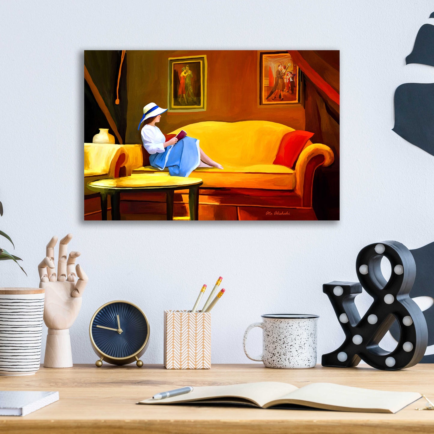 Epic Art 'Lady Reading 1' by Ata Alishahi, Acrylic Glass Wall Art,16x12