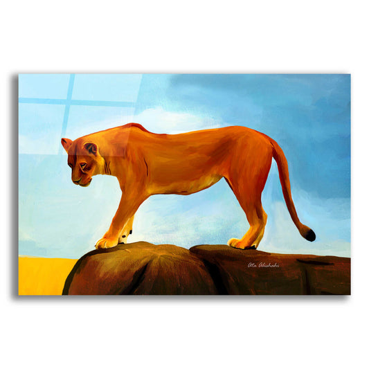 Epic Art 'Lioness On A Rock 1' by Ata Alishahi, Acrylic Glass Wall Art