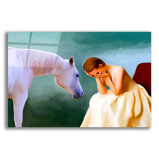 Epic Art 'Sad Girl And Horse' by Ata Alishahi, Acrylic Glass Wall Art