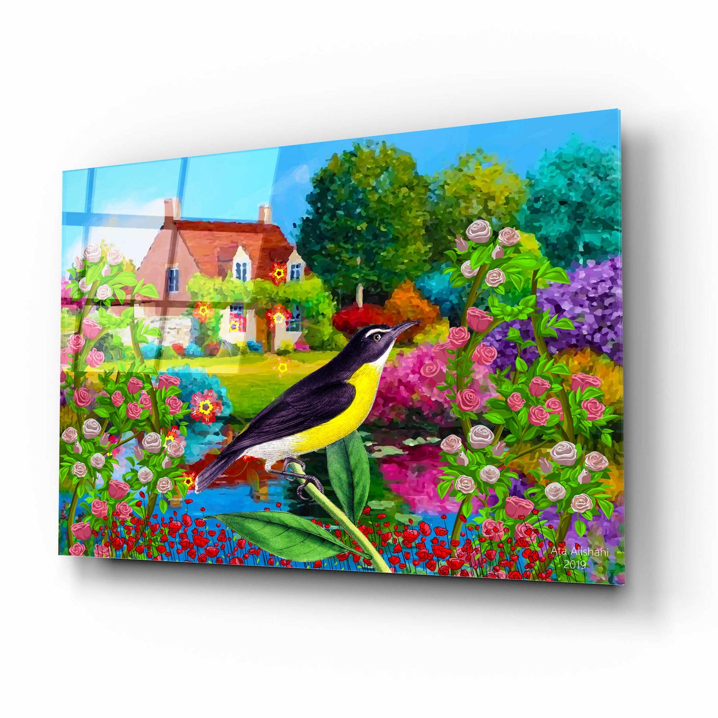 Epic Art 'Spring Bird And Flowers' by Ata Alishahi, Acrylic Glass Wall Art,16x12