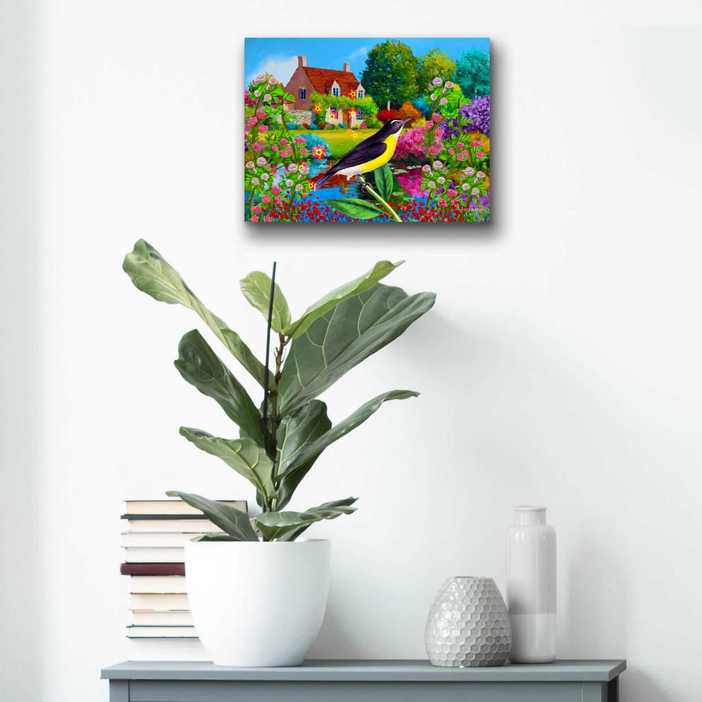 Epic Art 'Spring Bird And Flowers' by Ata Alishahi, Acrylic Glass Wall Art,16x12