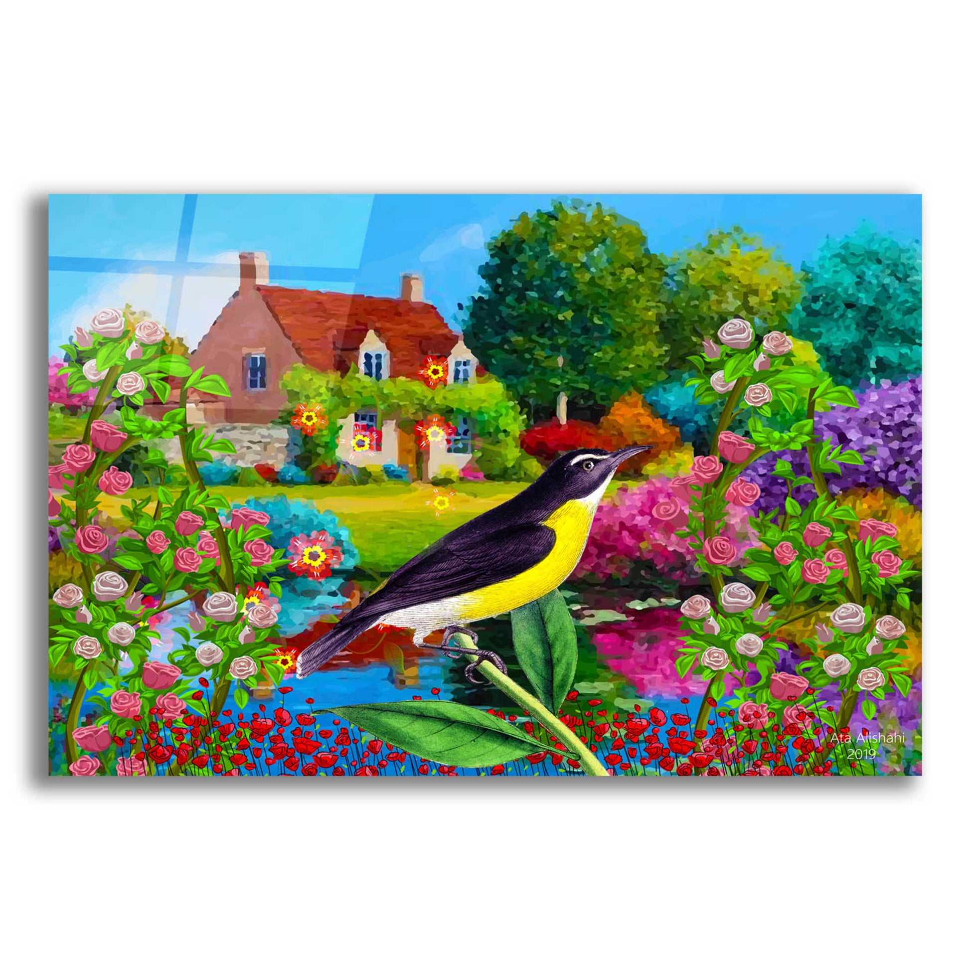 Epic Art 'Spring Bird And Flowers' by Ata Alishahi, Acrylic Glass Wall Art,24x16