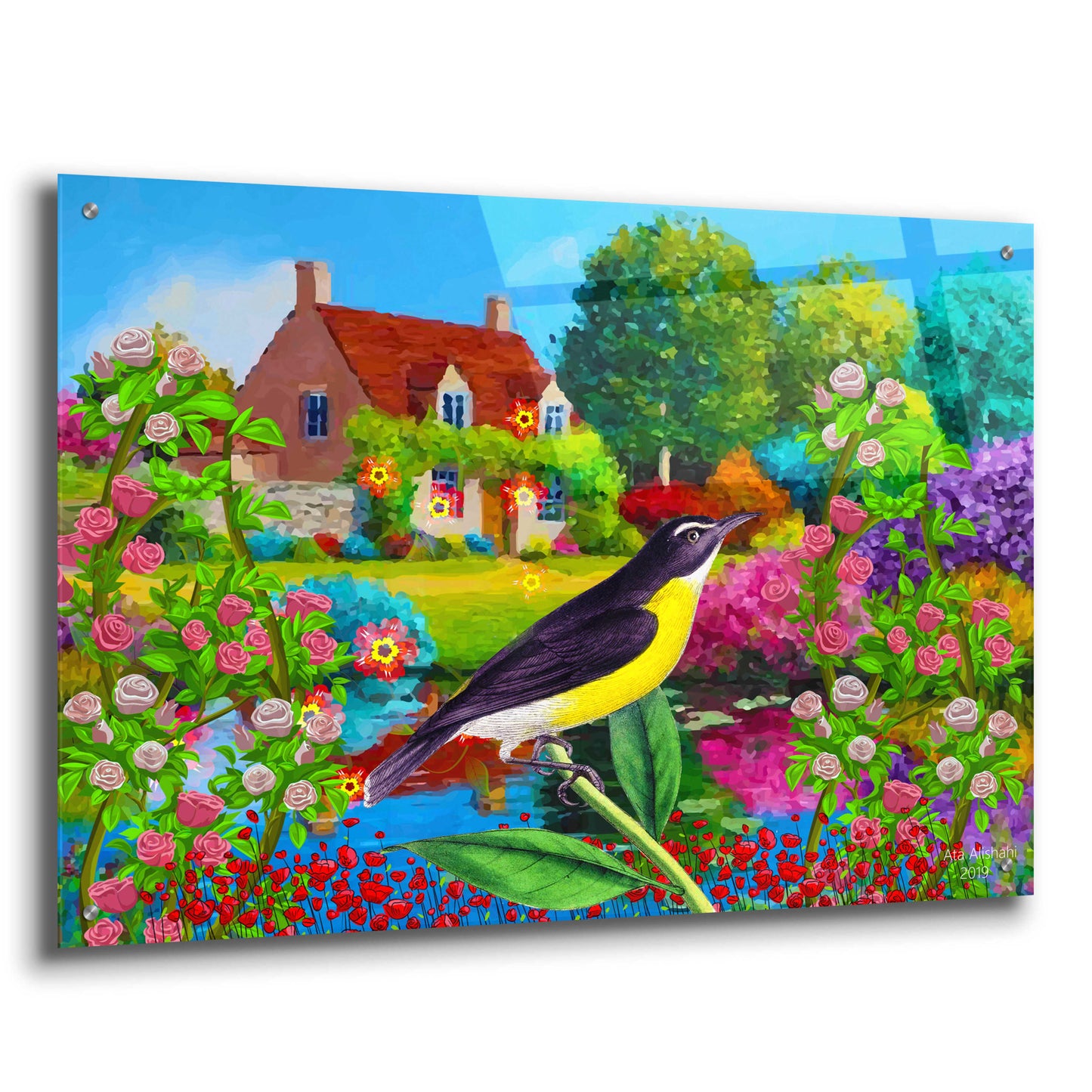 Epic Art 'Spring Bird And Flowers' by Ata Alishahi, Acrylic Glass Wall Art,36x24