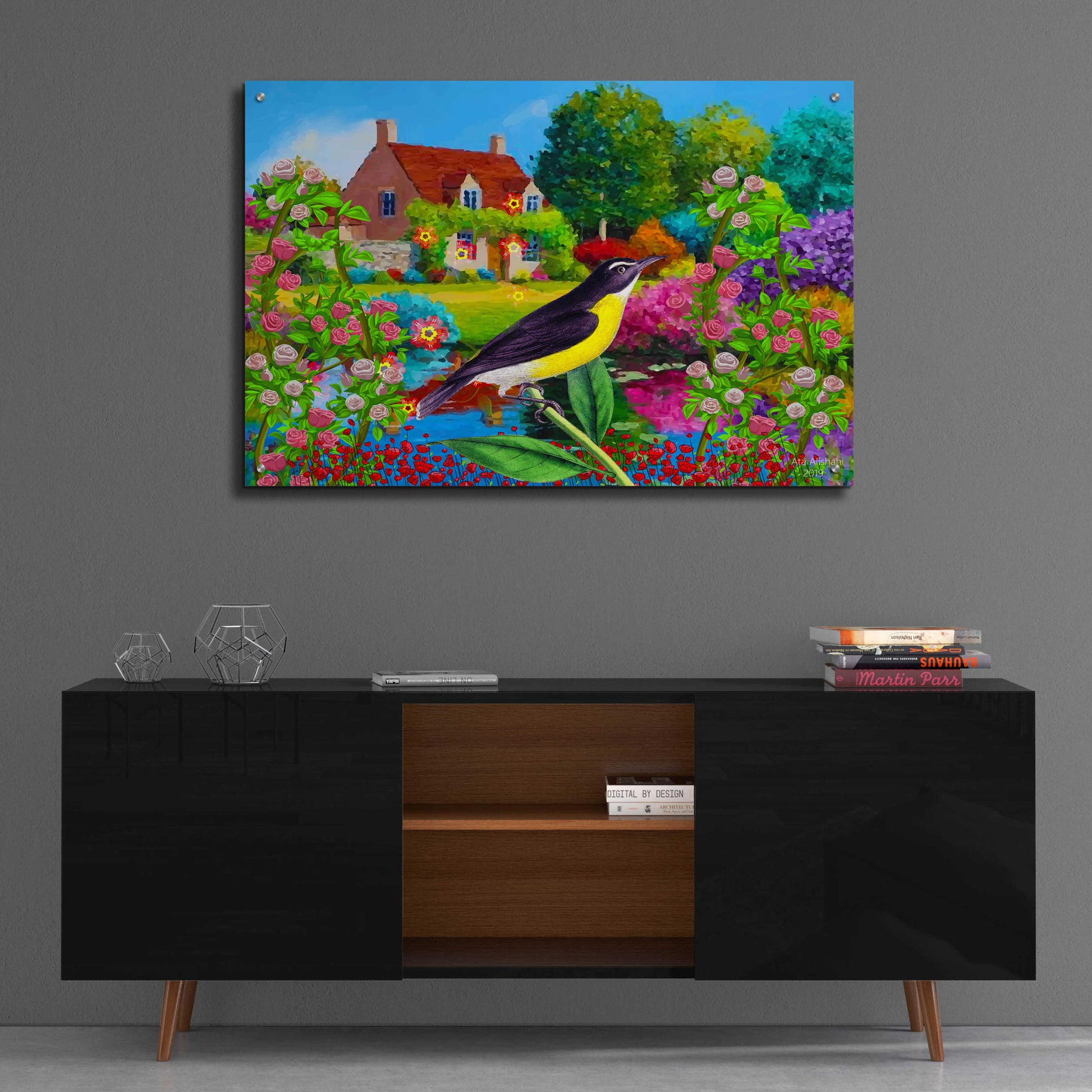 Epic Art 'Spring Bird And Flowers' by Ata Alishahi, Acrylic Glass Wall Art,36x24